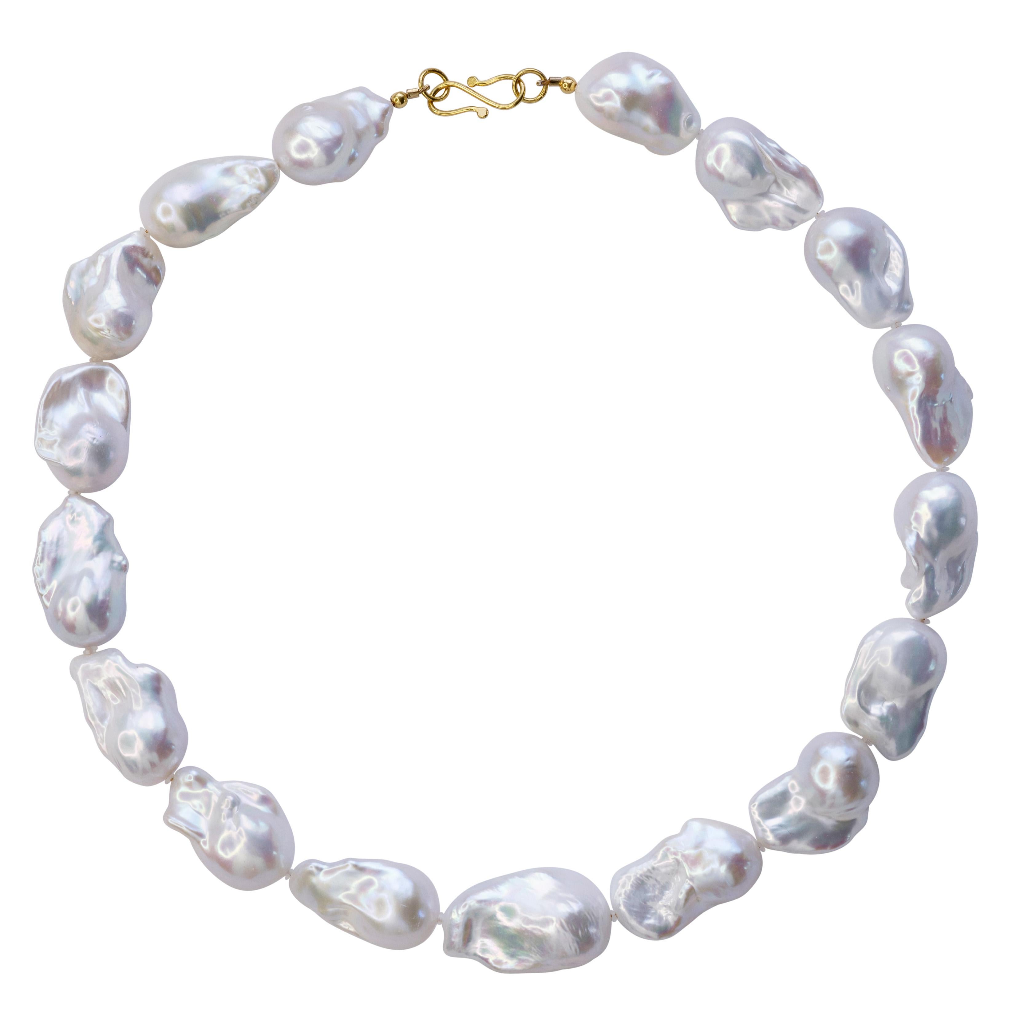 Extra Large White Baroque Pearl & 18K Gold Necklace II -by Bombyx House For Sale