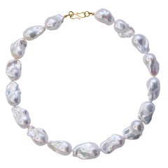Extra Large White Baroque Pearl & 18K Gold Necklace II -by Bombyx House