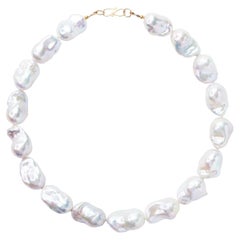 Extra Large White Baroque Pearl & 18K Gold Necklace II -by Bombyx House