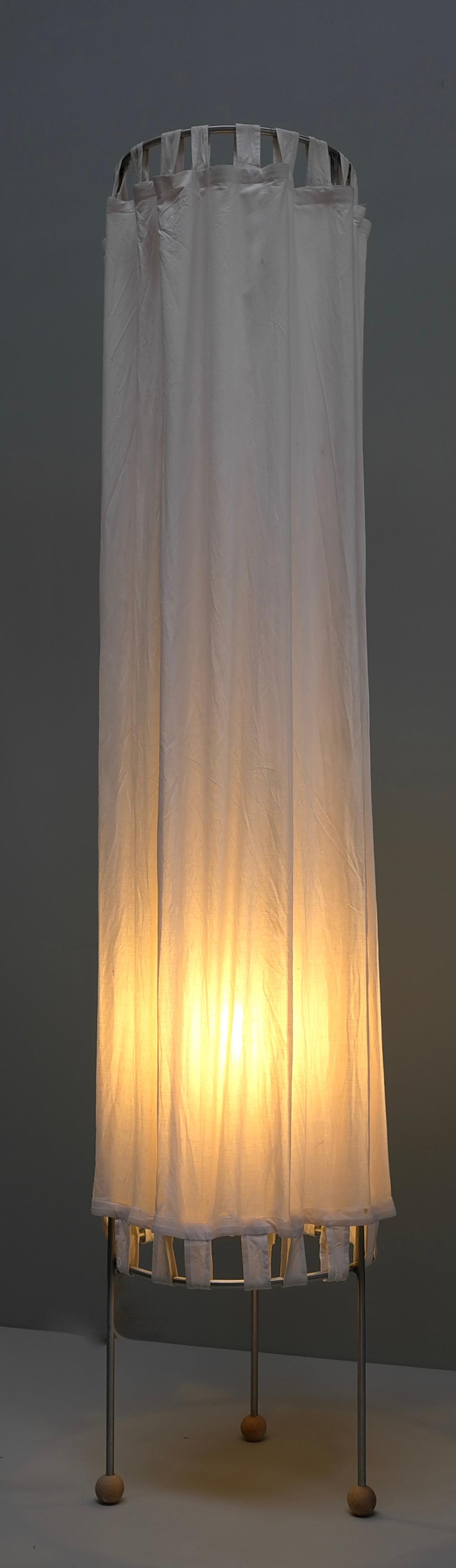 Mid-Century Modern Extra Large White Linen Curtain Floorlamp, The Netherlands 1980's For Sale
