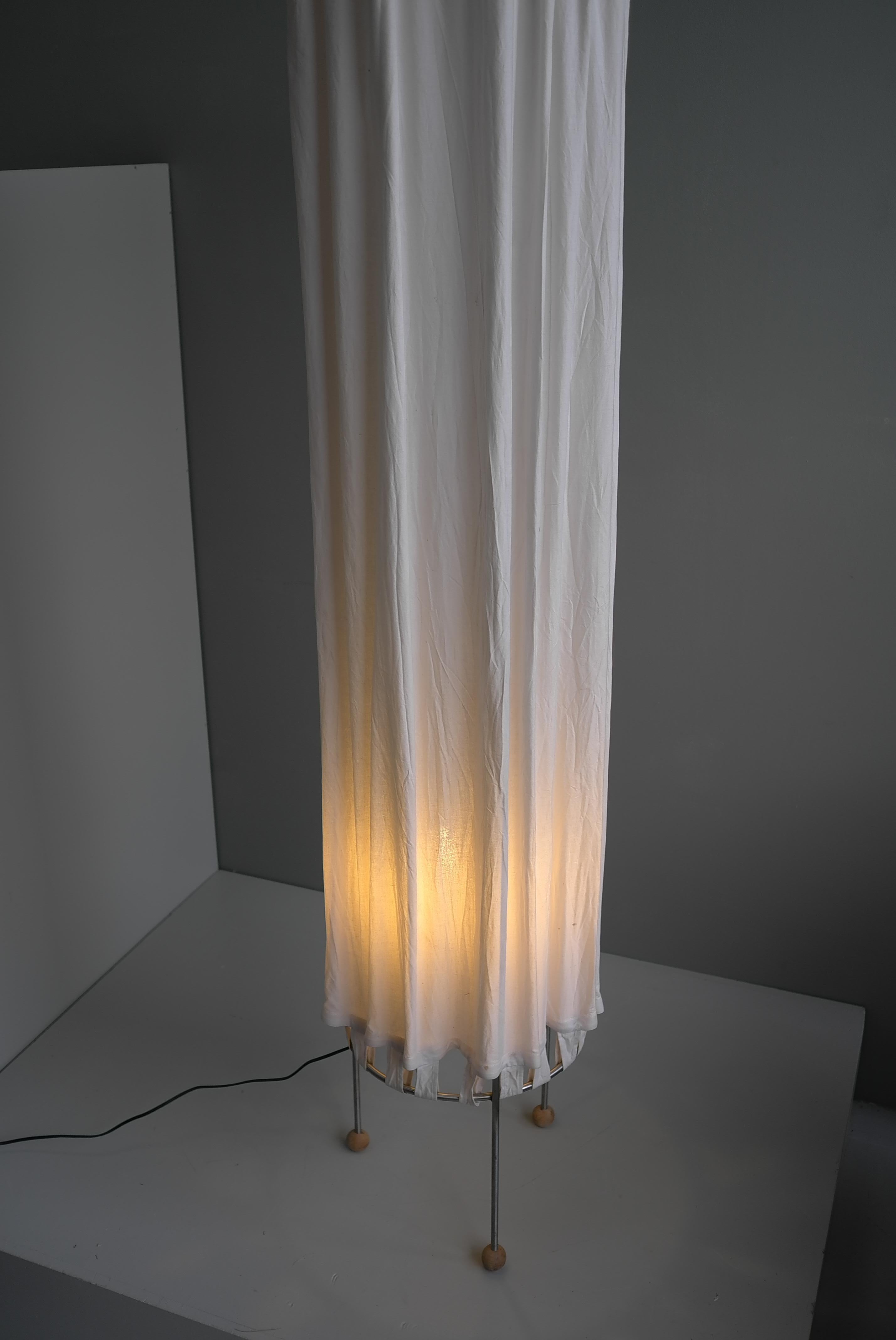 Late 20th Century Extra Large White Linen Curtain Floorlamp, The Netherlands 1980's For Sale