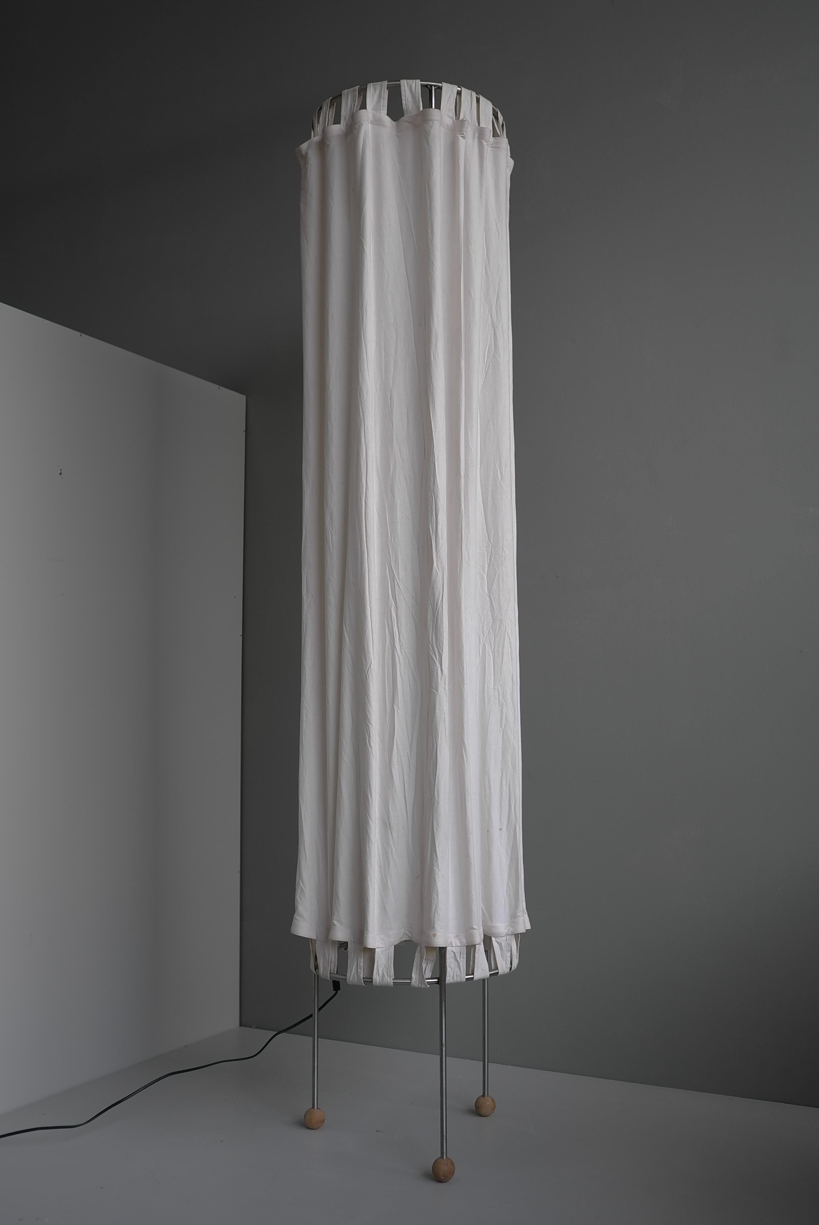Metal Extra Large White Linen Curtain Floorlamp, The Netherlands 1980's For Sale
