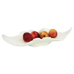 Ciotola da centrotavola a forma di foglia extra large / Fruttiera in ceramica smaltata bianca