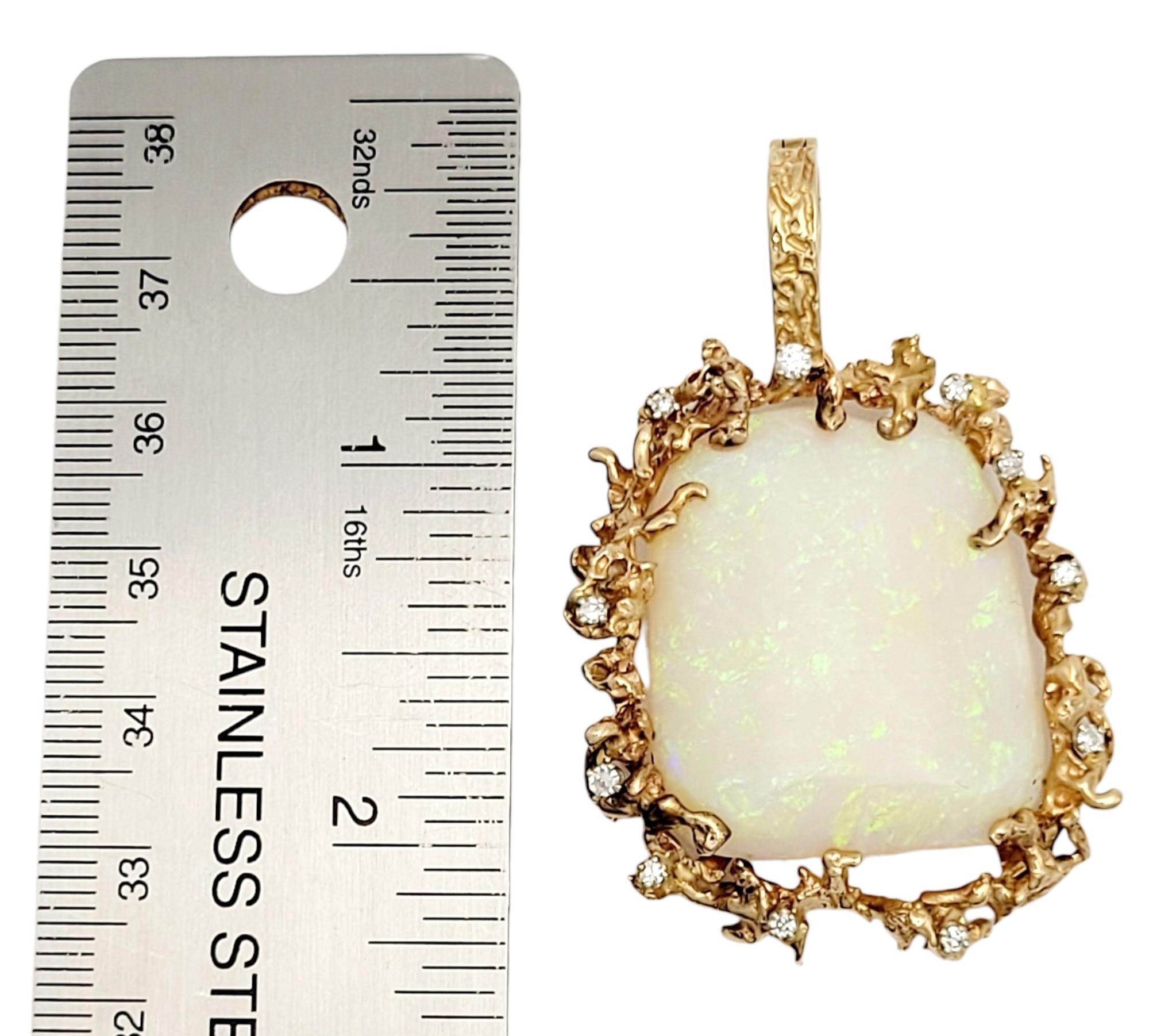 Extra Large White Opal & Scattered Diamond Pendant in 14 Karat Yellow Gold For Sale 9