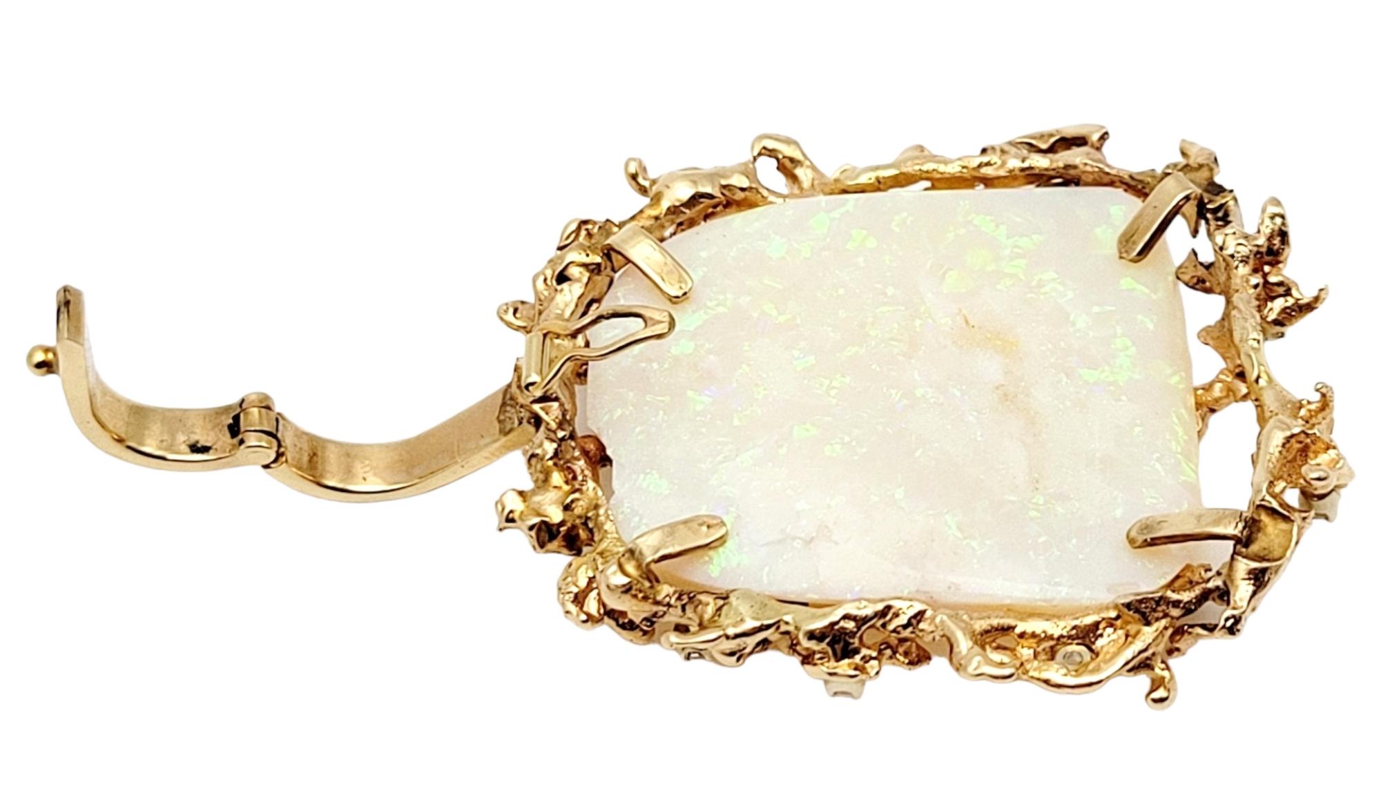 Extra Large White Opal & Scattered Diamond Pendant in 14 Karat Yellow Gold For Sale 3