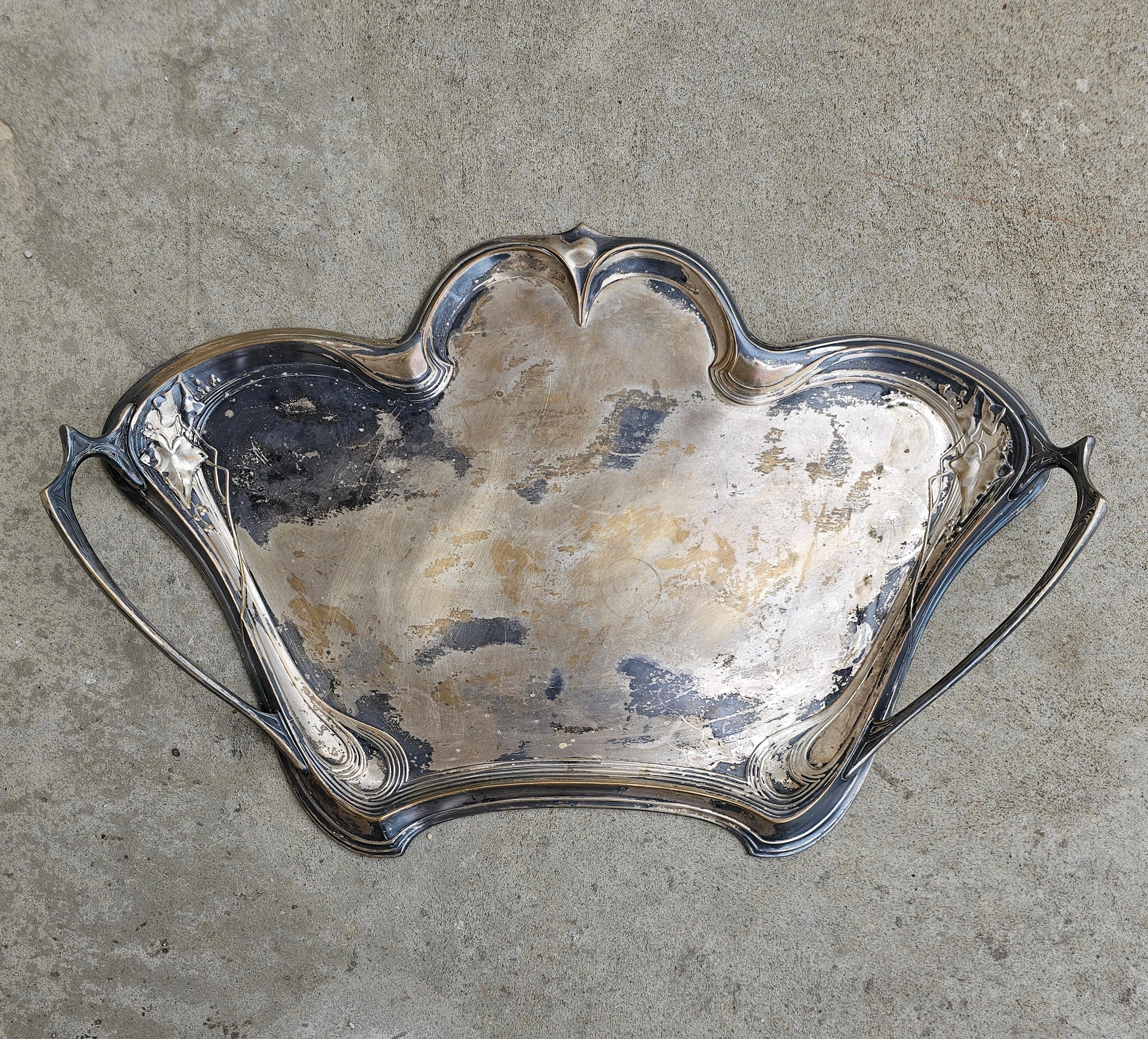 Metal Extra Large WMF Art Nouveau Silver Plated Waiter's Serving Tray, Germany 1900s For Sale