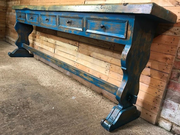 Extra Large Wooden Dutch 5 Drawer Console Table For Sale at 1stDibs