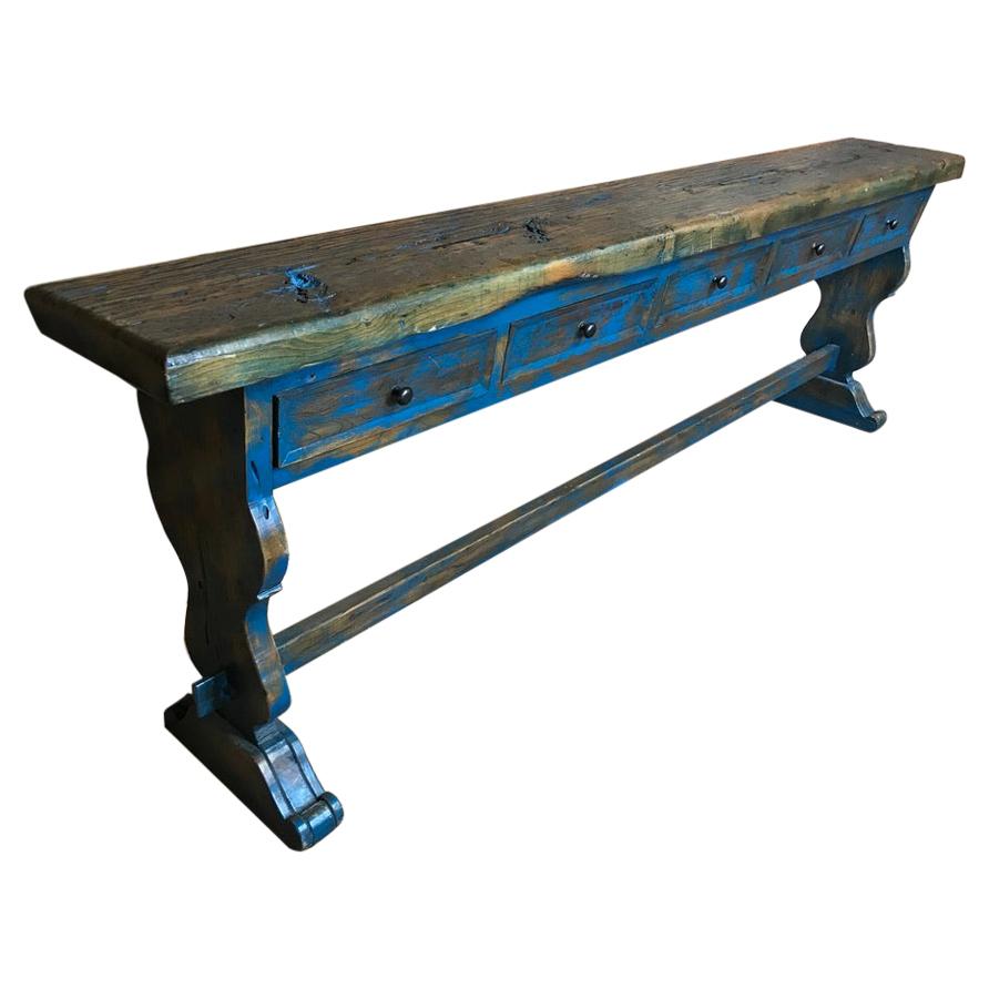 Extra Large Wooden Dutch 5 Drawer Console Table For Sale