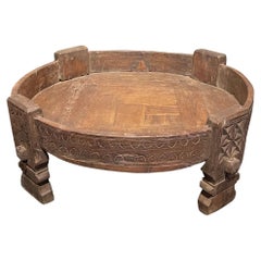 Antique Extra Large Wooden Footed Bowl, India, 19th Century