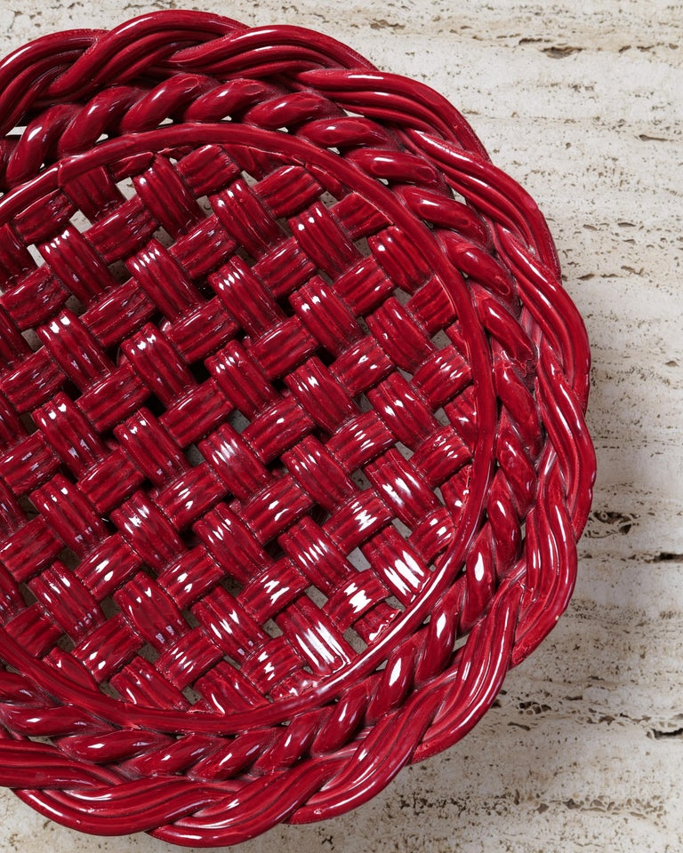 Large Rde Extra Large Woven Red Vallauris Pedestal Dish / Bowl For Sale at 1stDibs