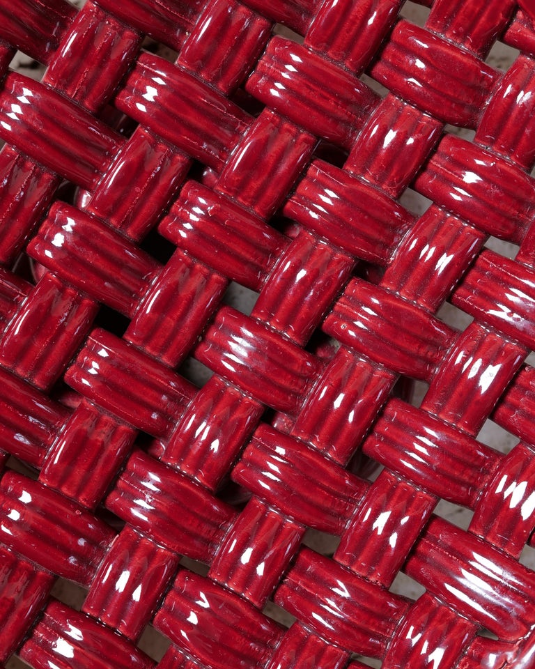 Large Rde Extra Large Woven Red Vallauris Pedestal Dish / Bowl For Sale at 1stDibs