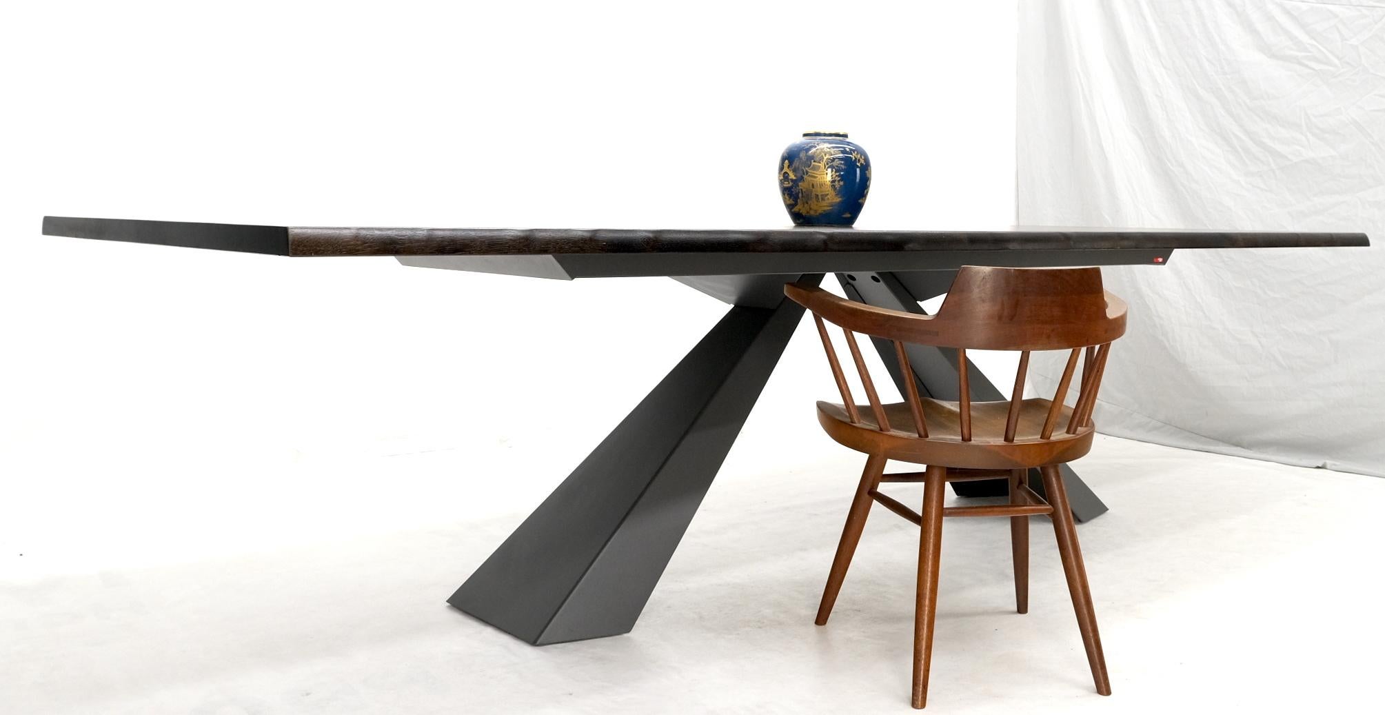 Mid-Century Modern Extra Long Live Edge Solid Walnut Boards Steel Base Italian Dining Table