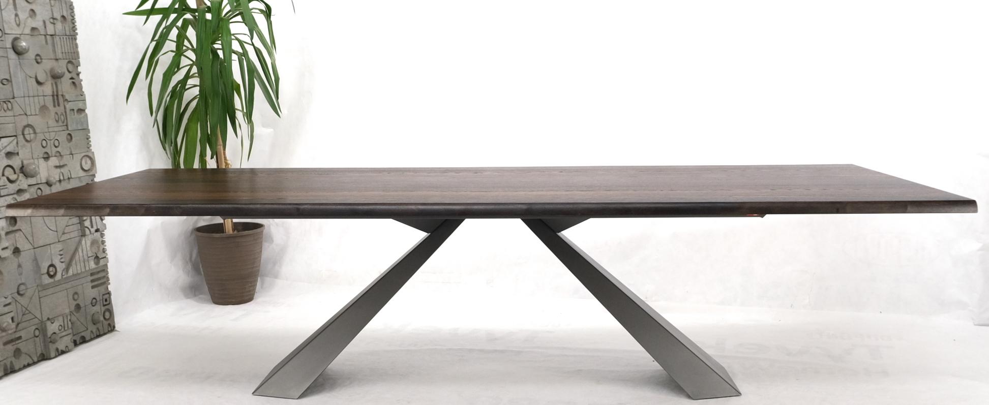 Lacquered Extra Long Live Edge Solid Walnut Boards Steel Base Italian Dining Table