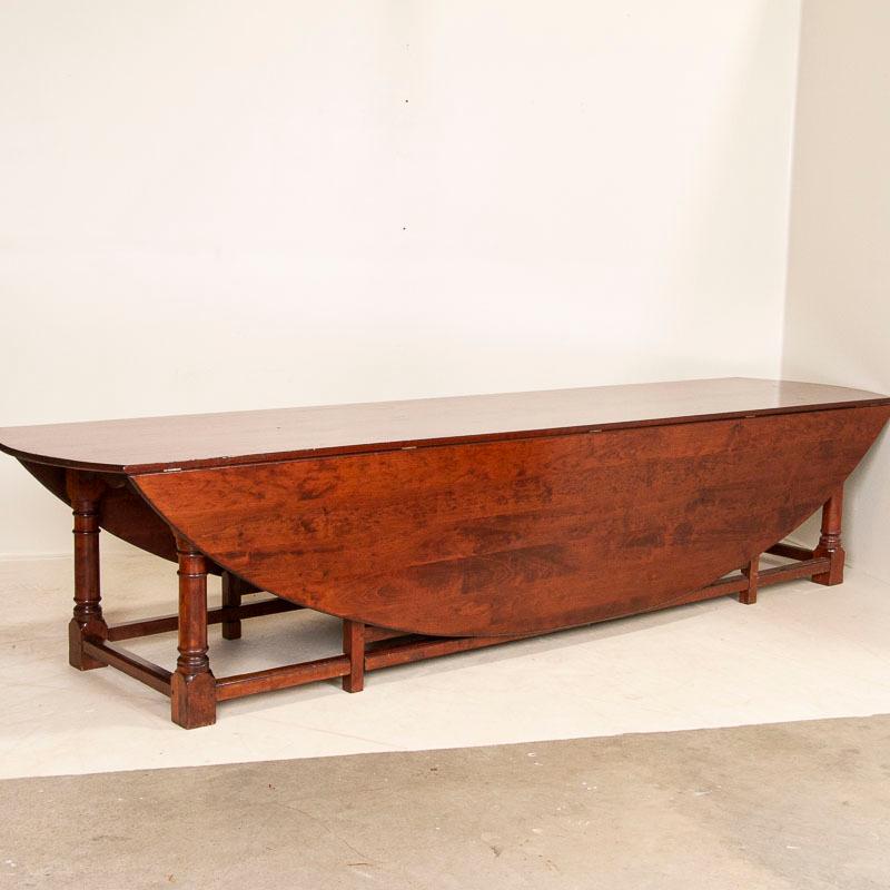 Extra Long Antique Gateleg Table English Drop Leaf Wake Table In Good Condition In Round Top, TX
