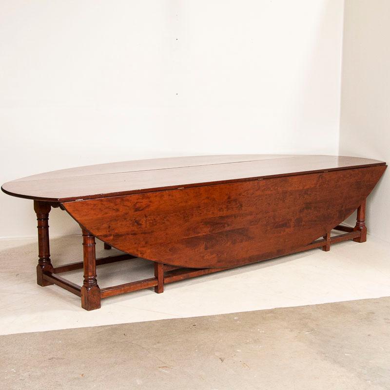 20th Century Extra Long Antique Gateleg Table English Drop Leaf Wake Table
