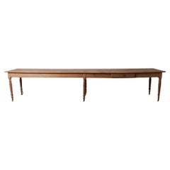 Extra-Long 19th Century French Pine Farmhouse Table with Drawers and Casters
