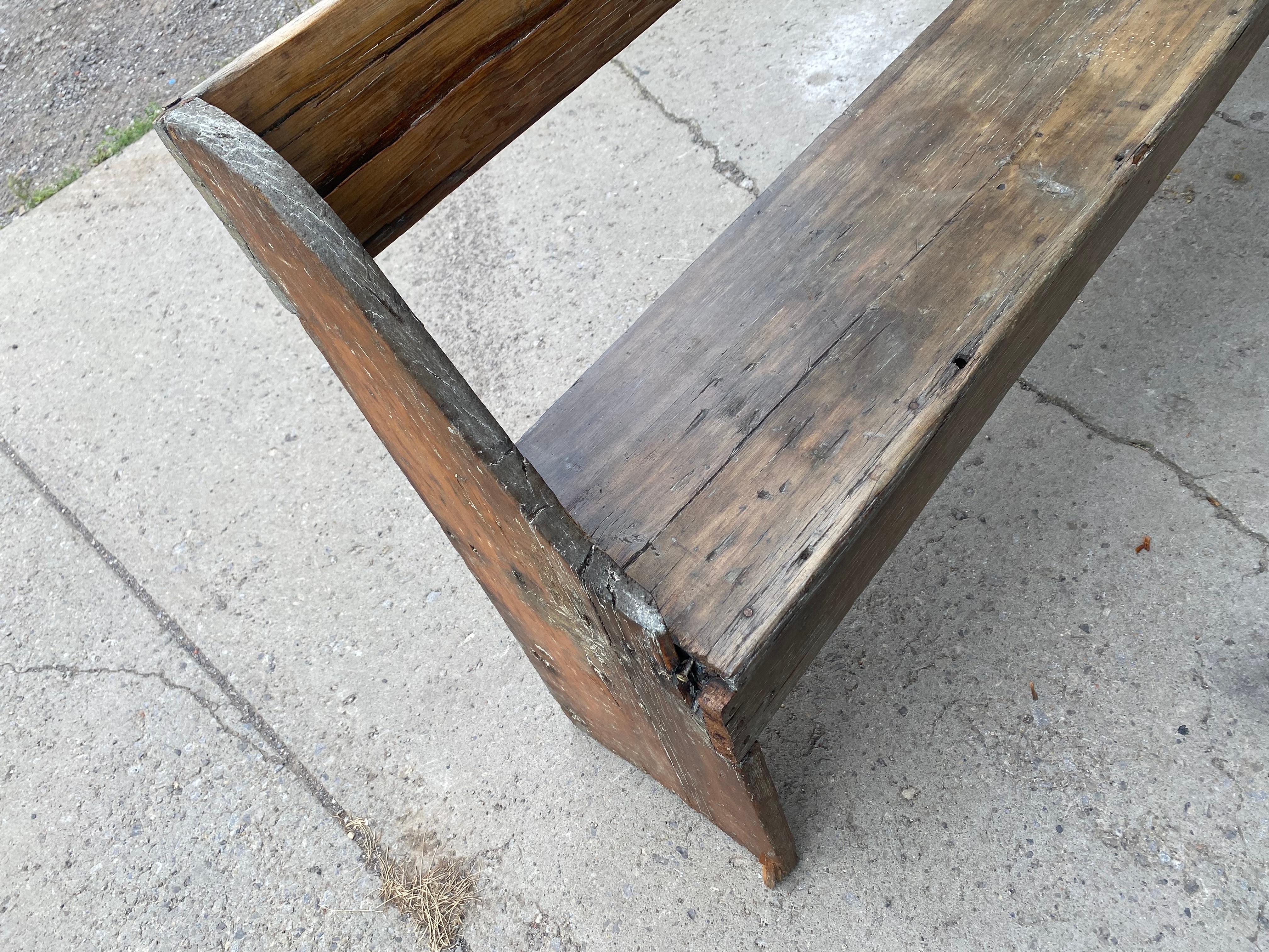Extra long 19th Century single plank primitive bench, over 11 foot long. 3