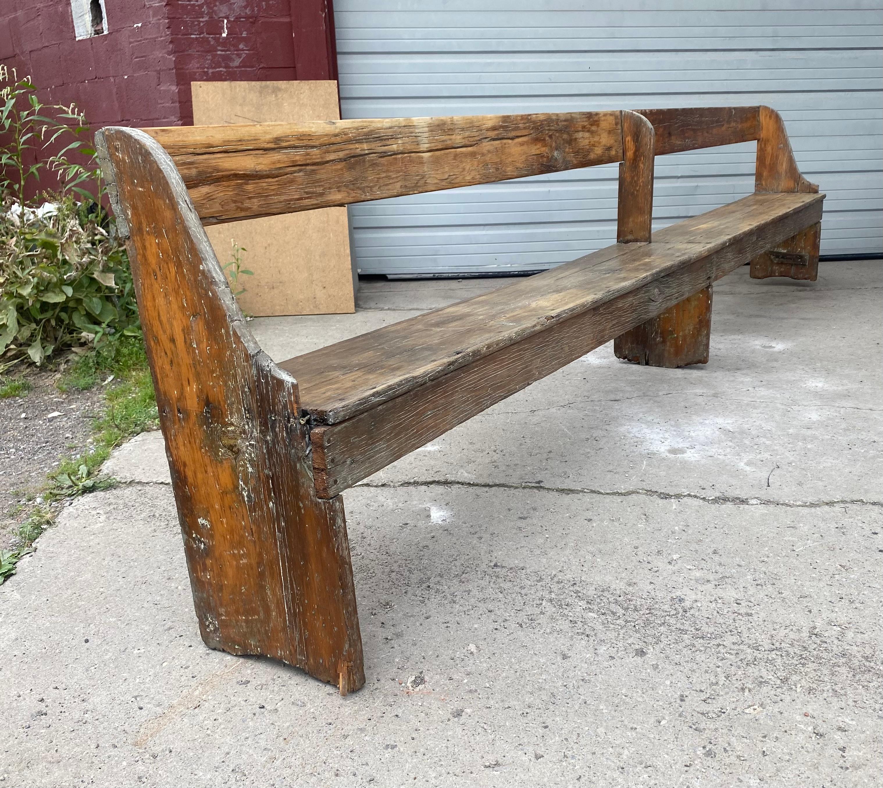 Primitive Extra long 19th Century single plank primitive bench, over 11 foot long.