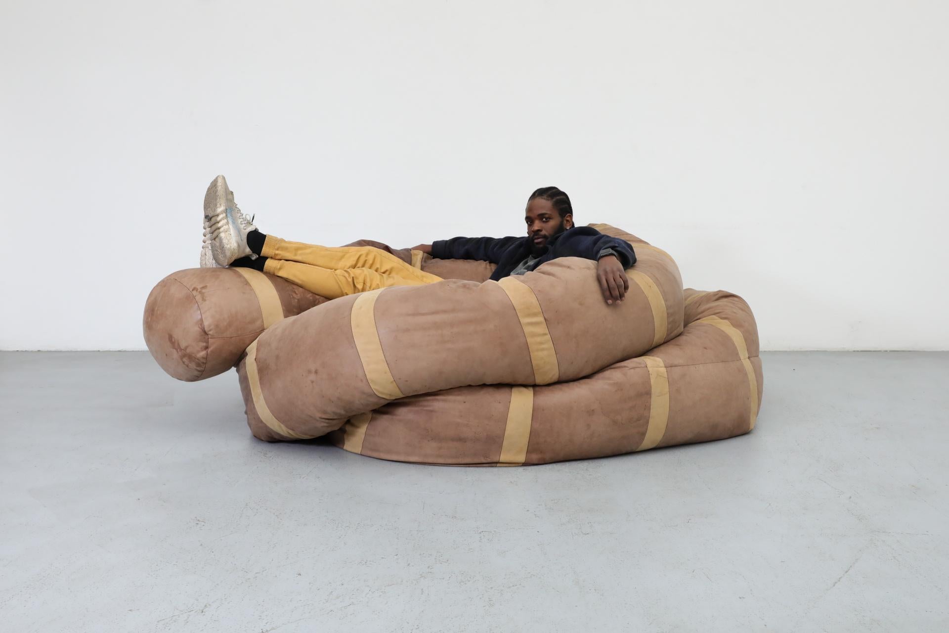 Extra Long, 36’ Hans Roebers Leather Snake Beanbag Sofa, 1970s 11