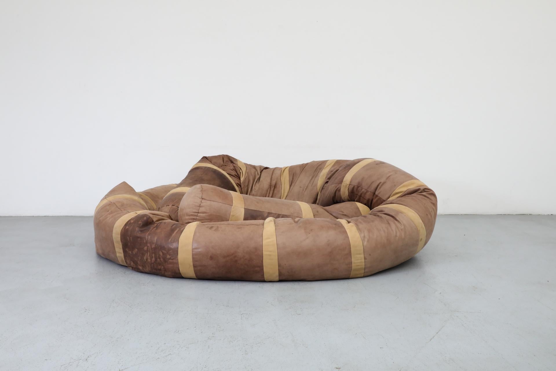 Mid-Century Modern Extra Long, 36’ Hans Roebers Leather Snake Beanbag Sofa, 1970s