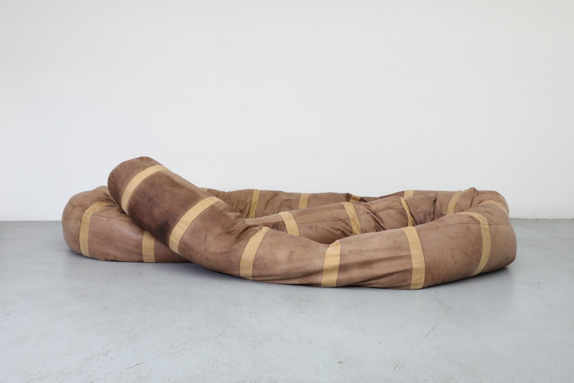 Dutch Extra Long, 36’ Hans Roebers Leather Snake Beanbag Sofa, 1970s