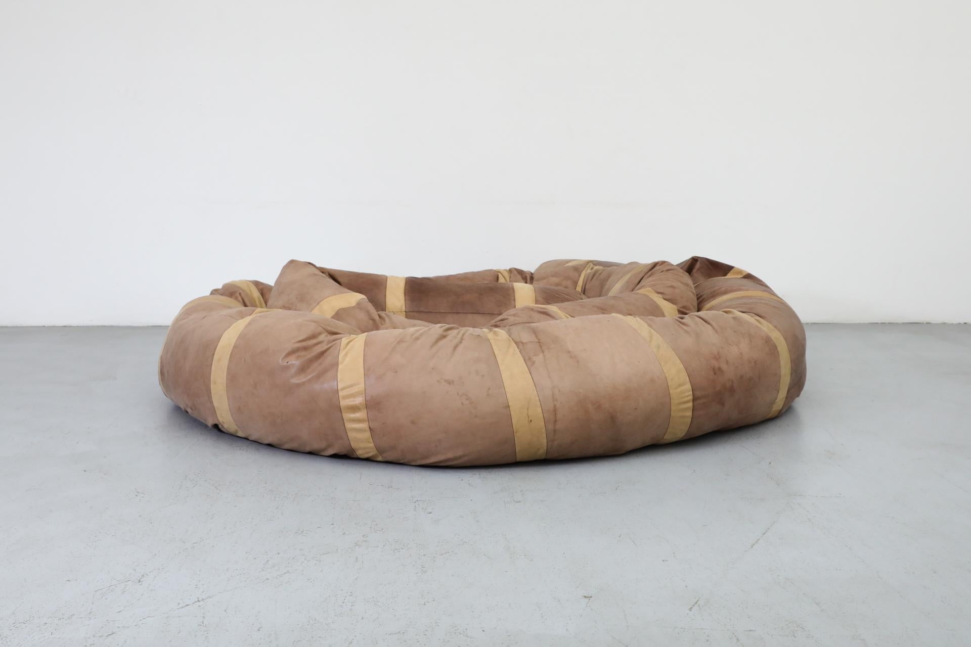 Extra Long, 36’ Hans Roebers Leather Snake Beanbag Sofa, 1970s In Good Condition In Los Angeles, CA