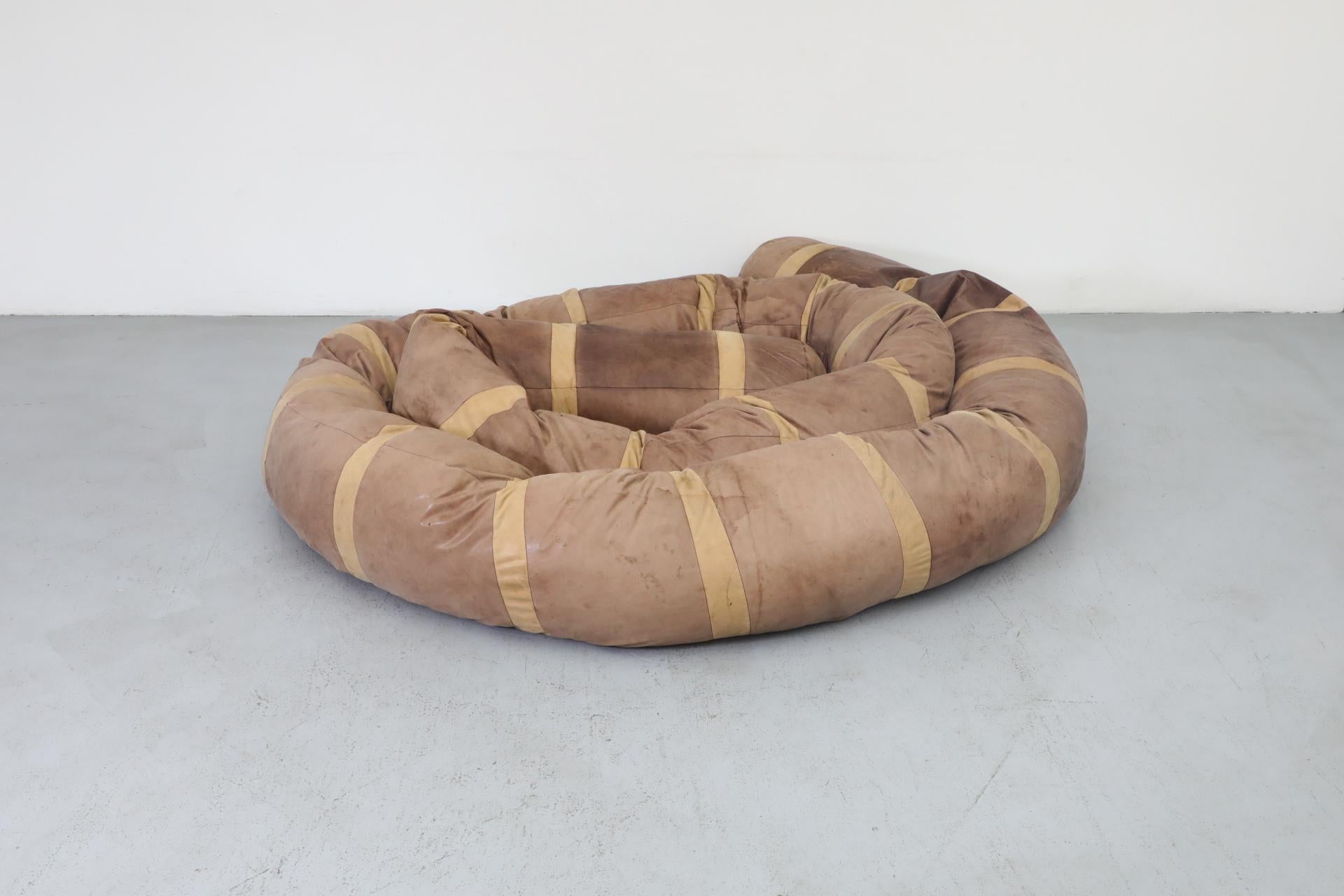 Extra Long, 36’ Hans Roebers Leather Snake Beanbag Sofa, 1970s 1