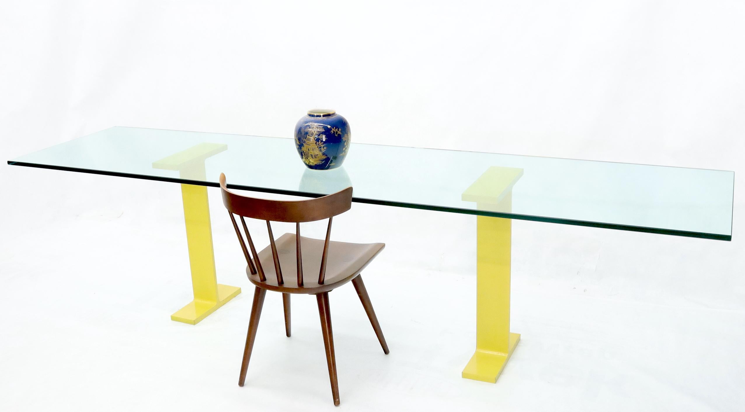 Thick Glass Console Table Sitting on the I beam Base 2