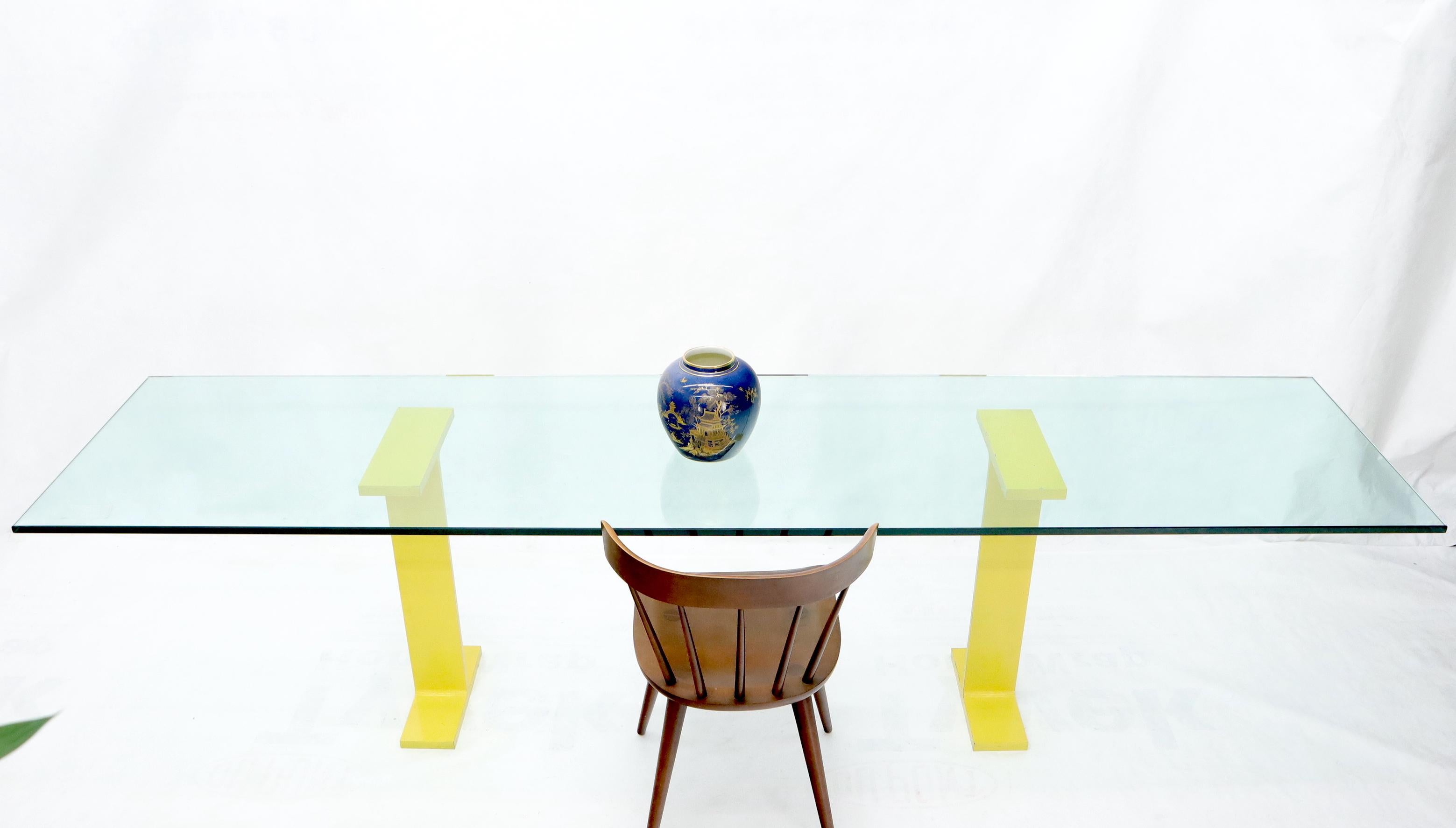 Mid-Century Modern Thick Glass Console Table Sitting on the I beam Base