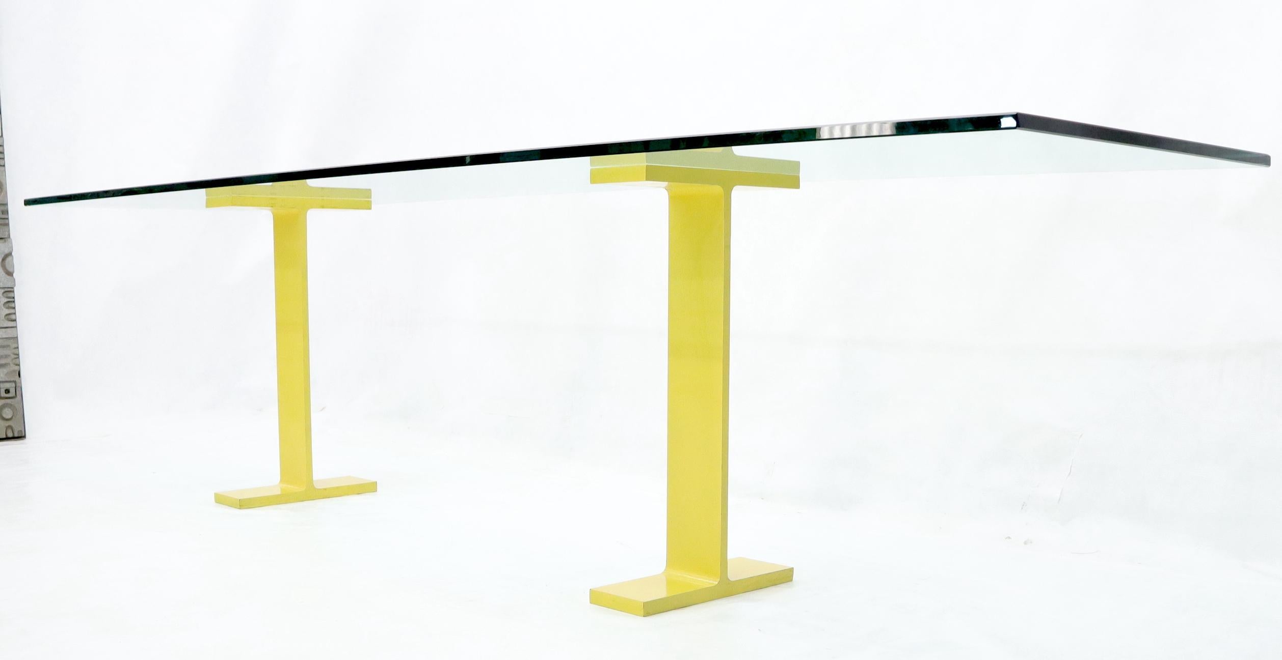 American Thick Glass Console Table Sitting on the I beam Base