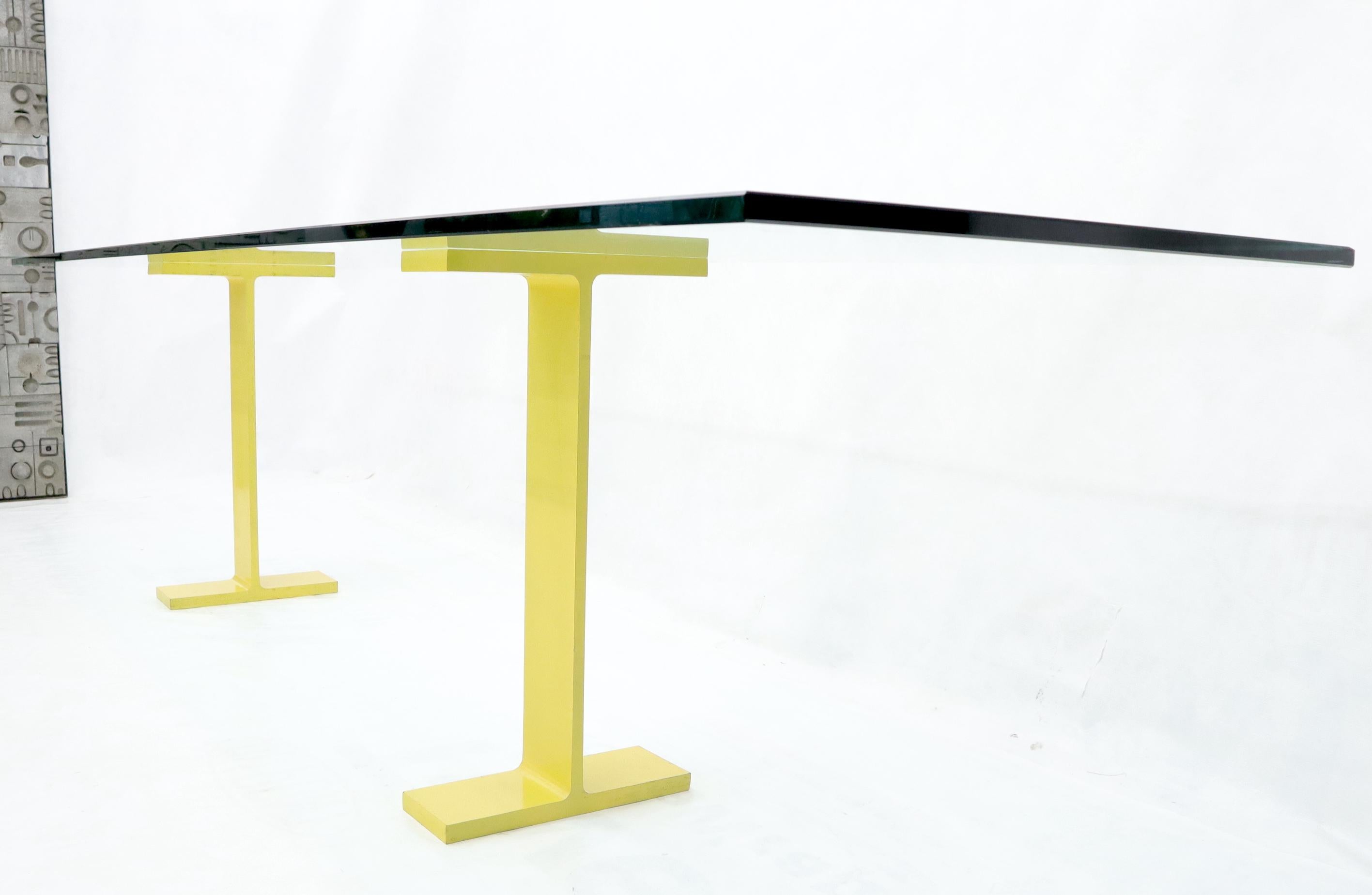 Steel Thick Glass Console Table Sitting on the I beam Base