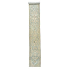 Extra Long Antique Light Teal Blue Persian Bibikabad Runner 2'7 x 22'8