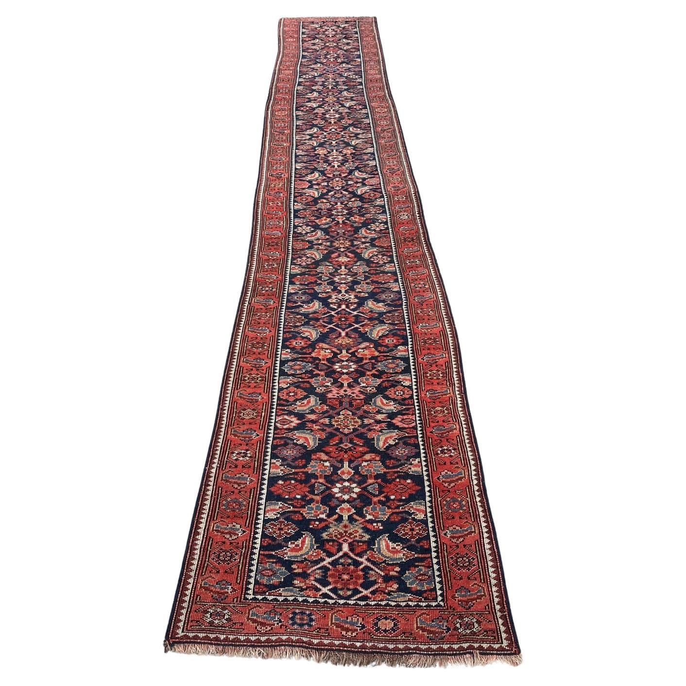 Extra langer antiker persischer kurdischer Läufer - Geometrisches Tribal-Design - 1B975