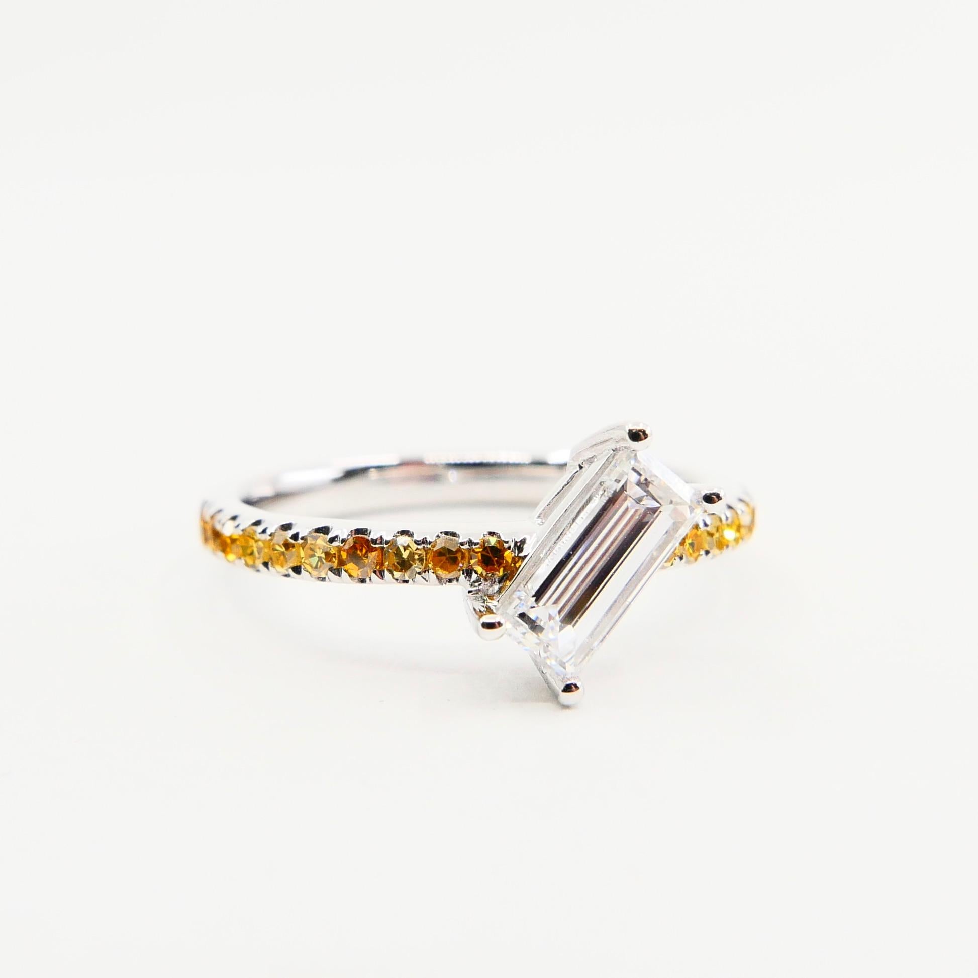 Extra Long Baguette '0.73 Carat' with Fancy Vivid Yellow Diamond Cocktail Ring 3