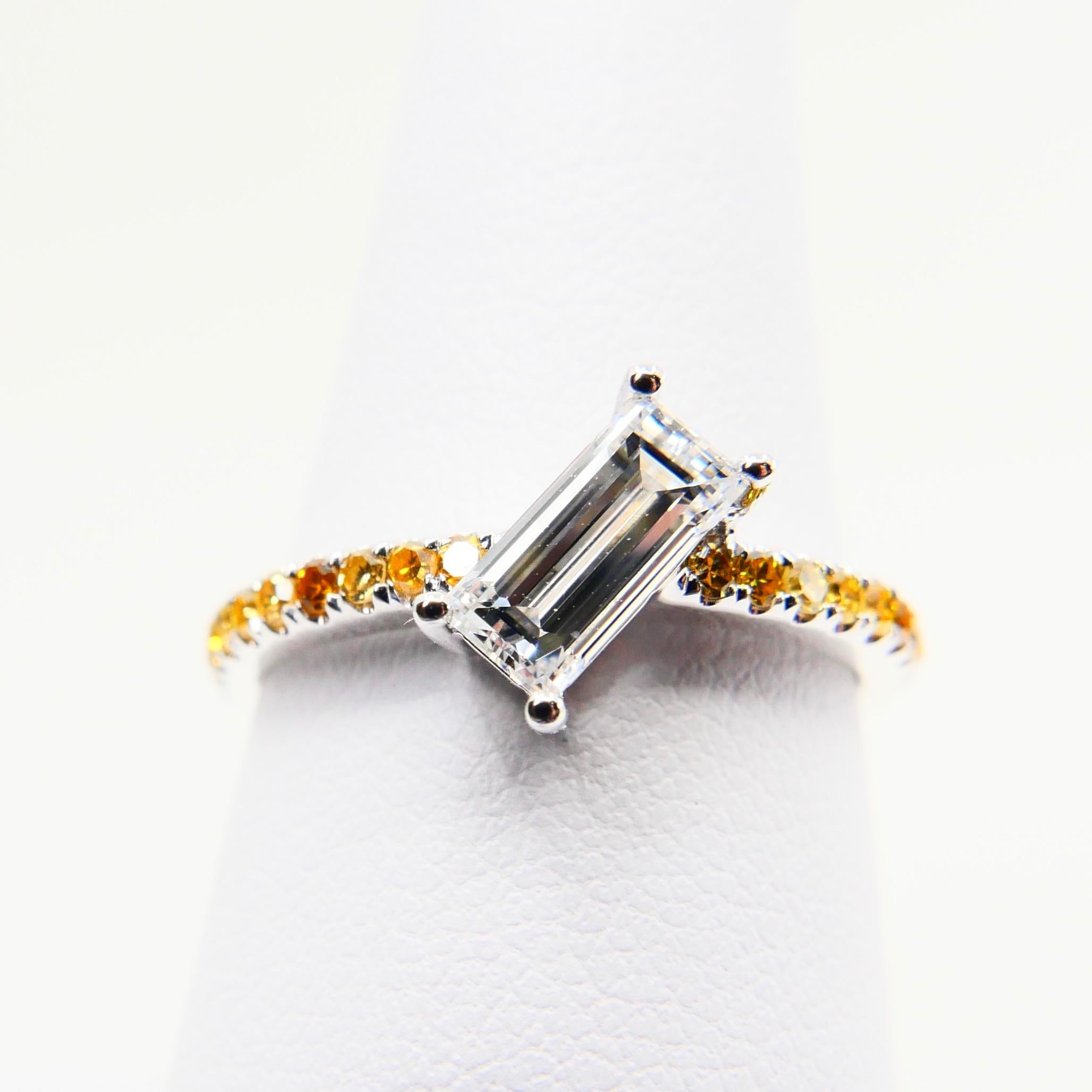 Extra Long Baguette '0.73 Carat' with Fancy Vivid Yellow Diamond Cocktail Ring 5