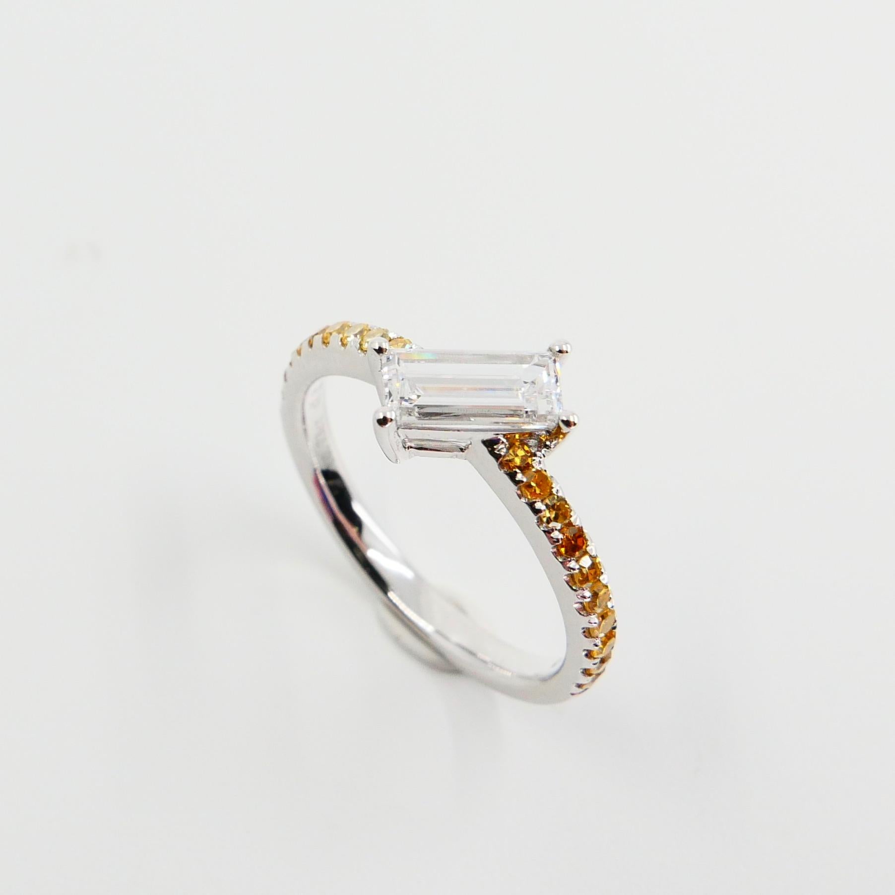 Extra Long Baguette '0.73 Carat' with Fancy Vivid Yellow Diamond Cocktail Ring 6