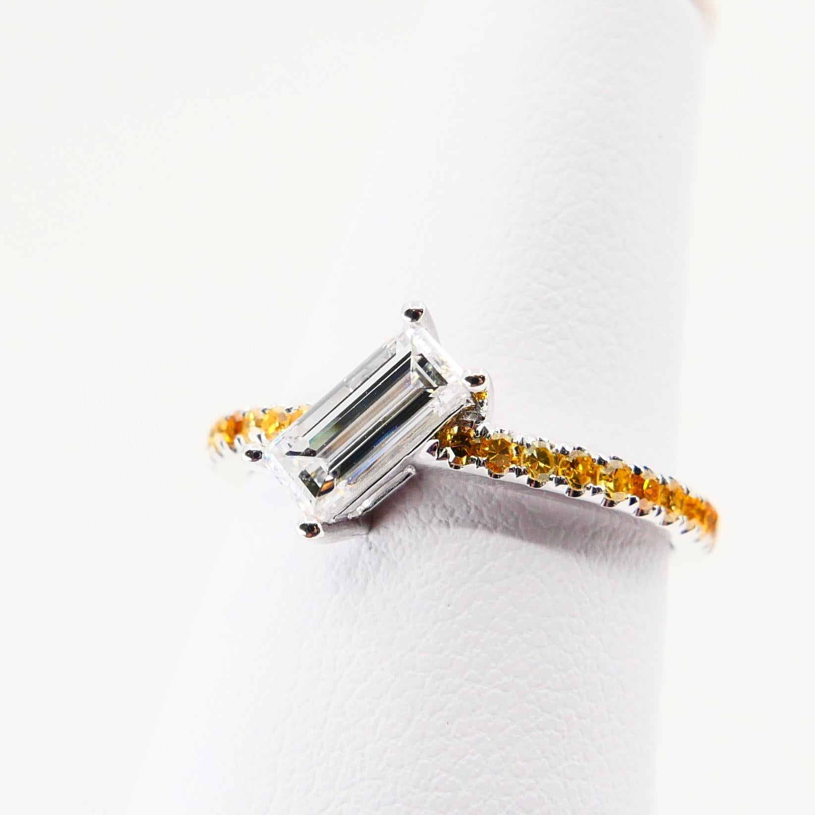 Extra Long Baguette '0.73 Carat' with Fancy Vivid Yellow Diamond Cocktail Ring 7