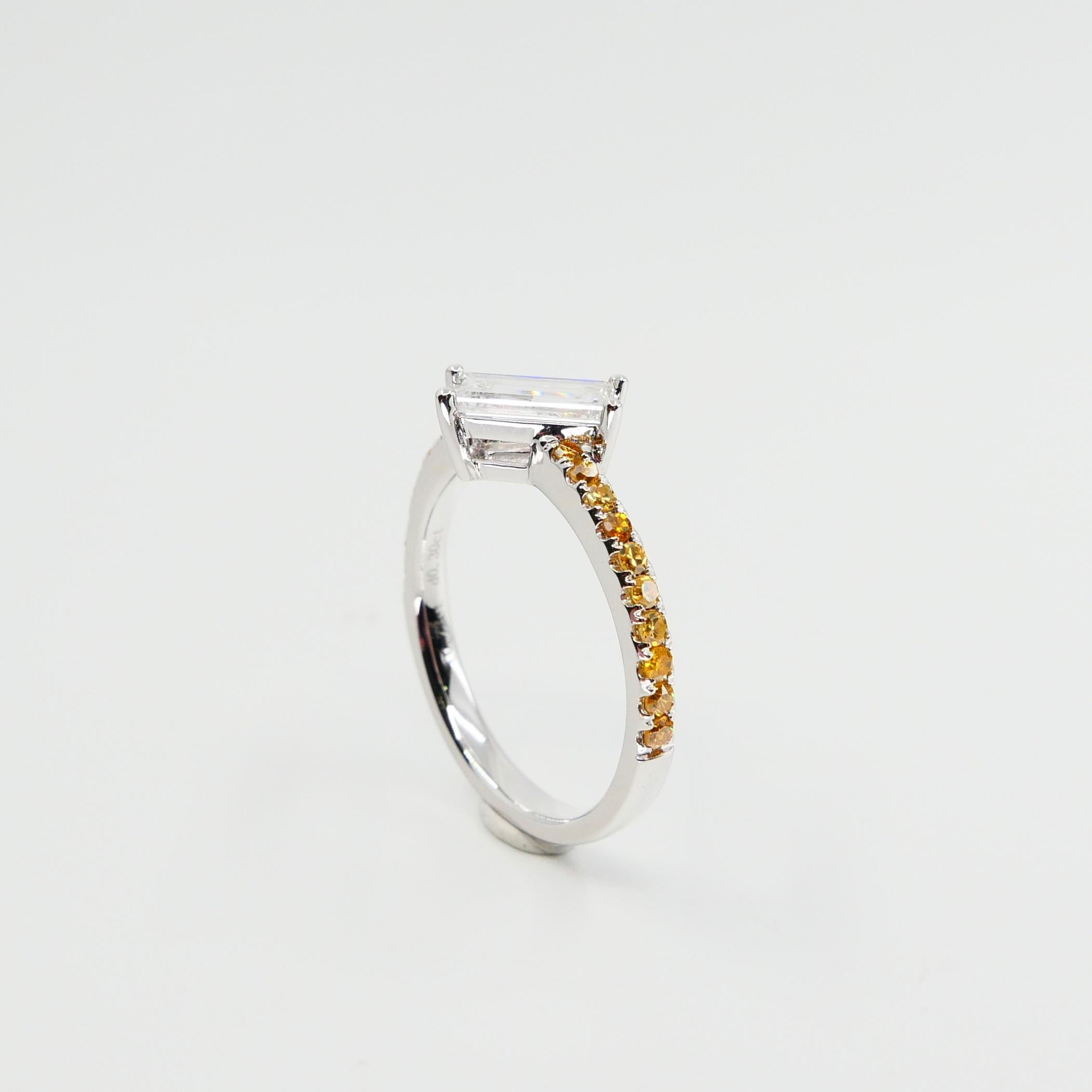 Extra Long Baguette '0.73 Carat' with Fancy Vivid Yellow Diamond Cocktail Ring 10