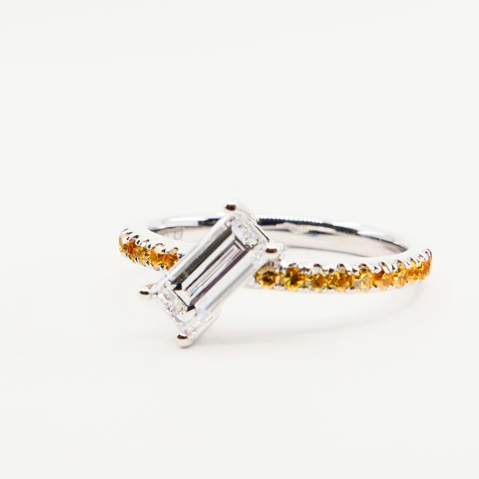 Contemporary Extra Long Baguette '0.73 Carat' with Fancy Vivid Yellow Diamond Cocktail Ring