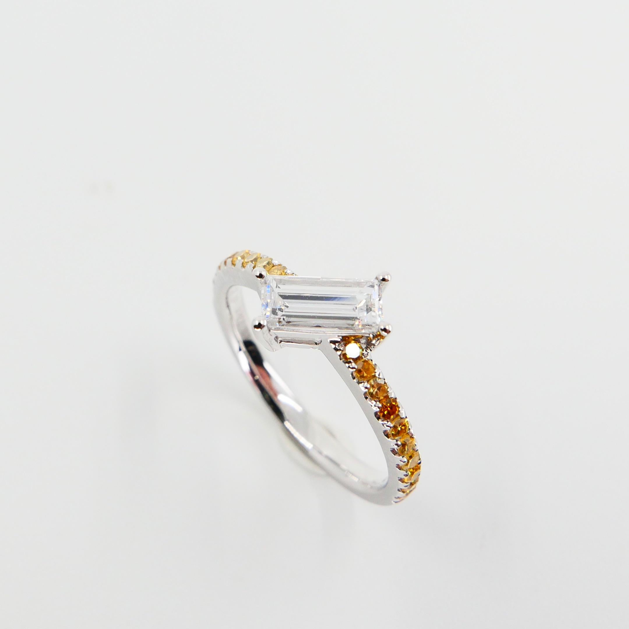 Extra Long Baguette '0.73 Carat' with Fancy Vivid Yellow Diamond Cocktail Ring In New Condition In Hong Kong, HK