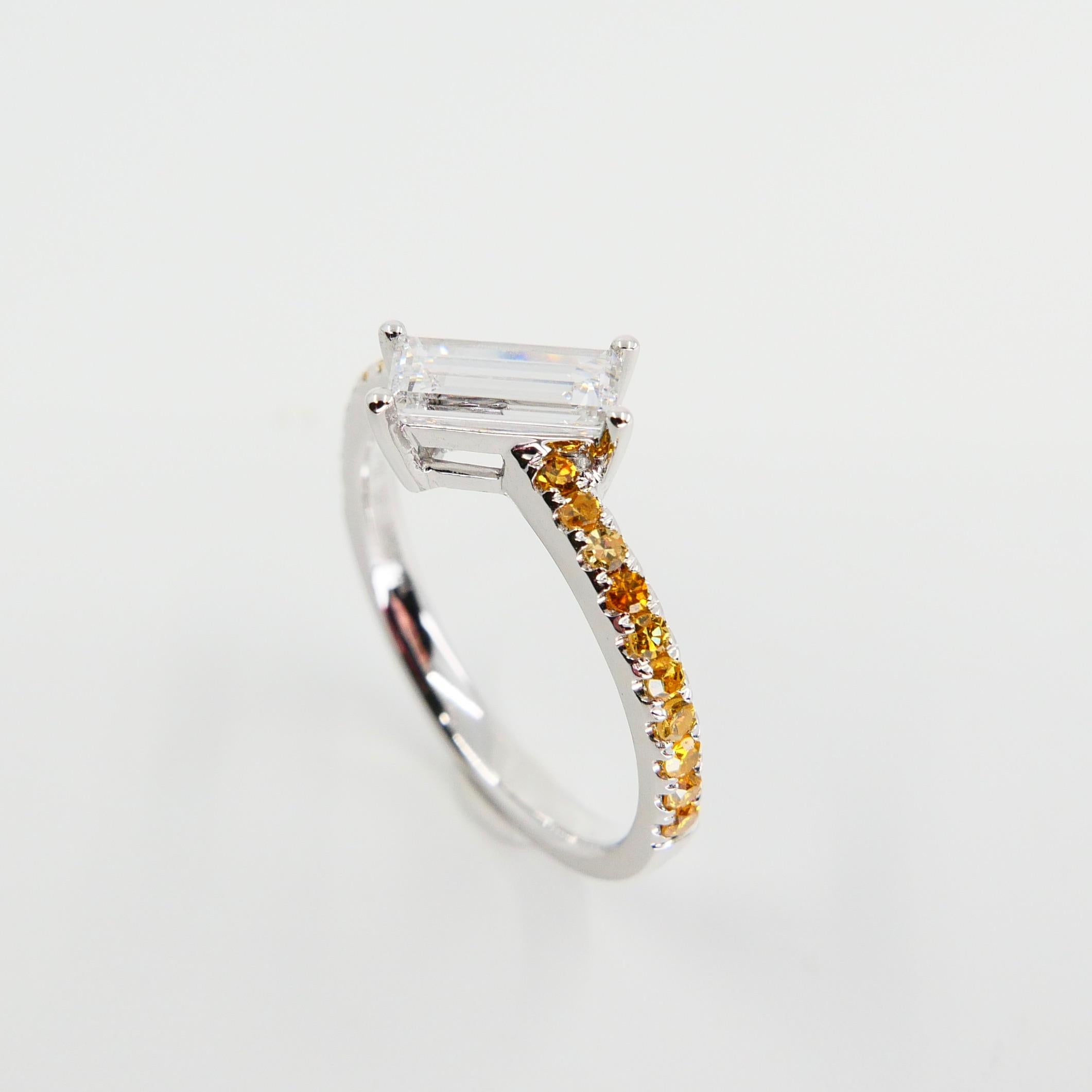 Extra Long Baguette '0.73 Carat' with Fancy Vivid Yellow Diamond Cocktail Ring 1