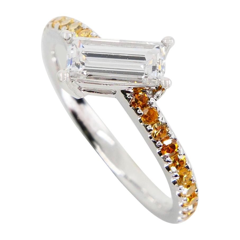 Extra Long Baguette '0.73 Carat' with Fancy Vivid Yellow Diamond Cocktail Ring