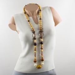 Extra Long Bakelite and Lucite Necklace Warm Fall Colors Marble Beads