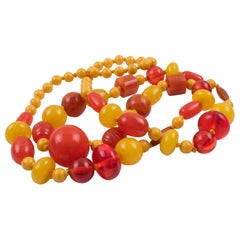 Vintage Extra Long Bakelite Lucite Necklace Warm Orange Yellow Colors