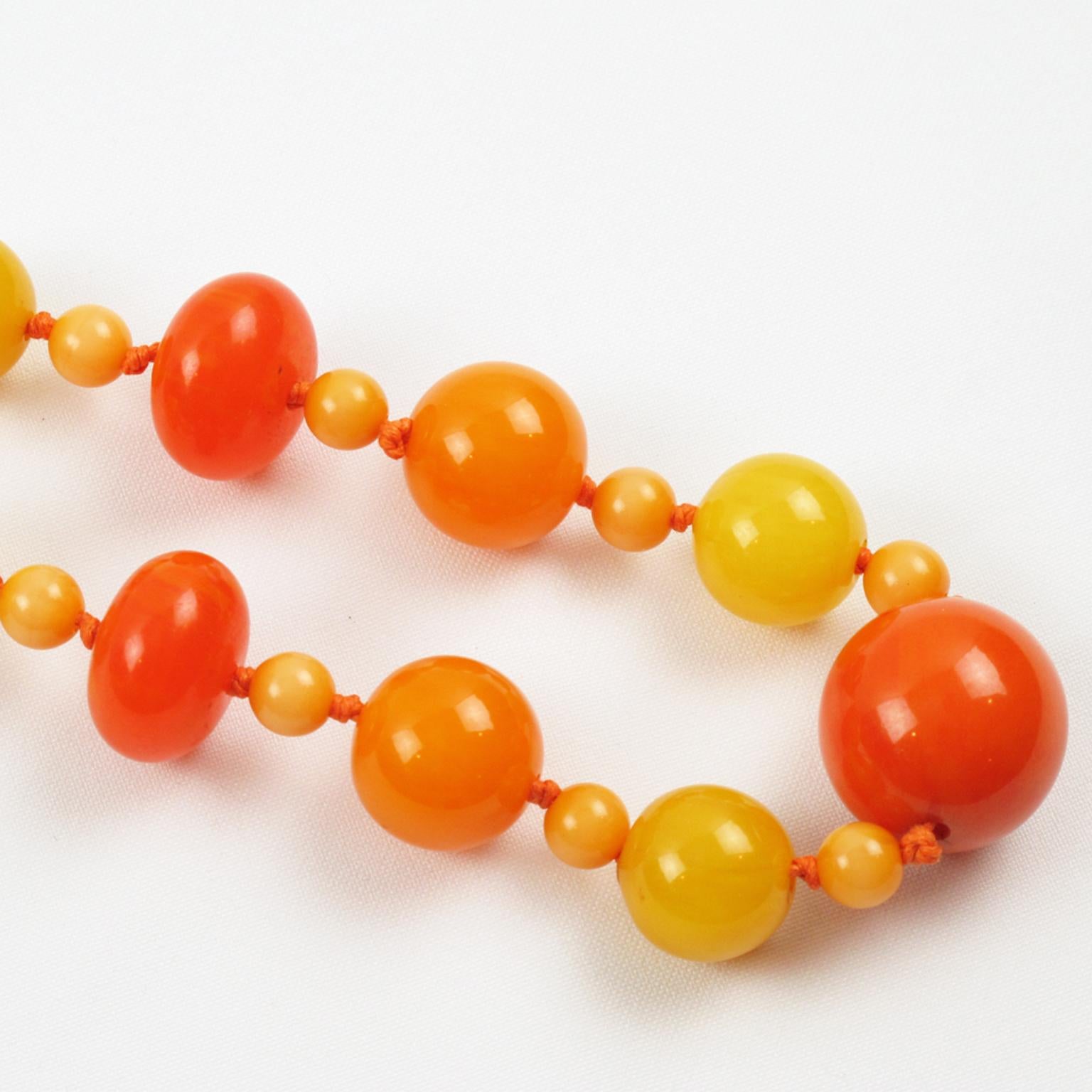 Women's Extra Long Bakelite Necklace Sunny Summer Colors Marble Beads
