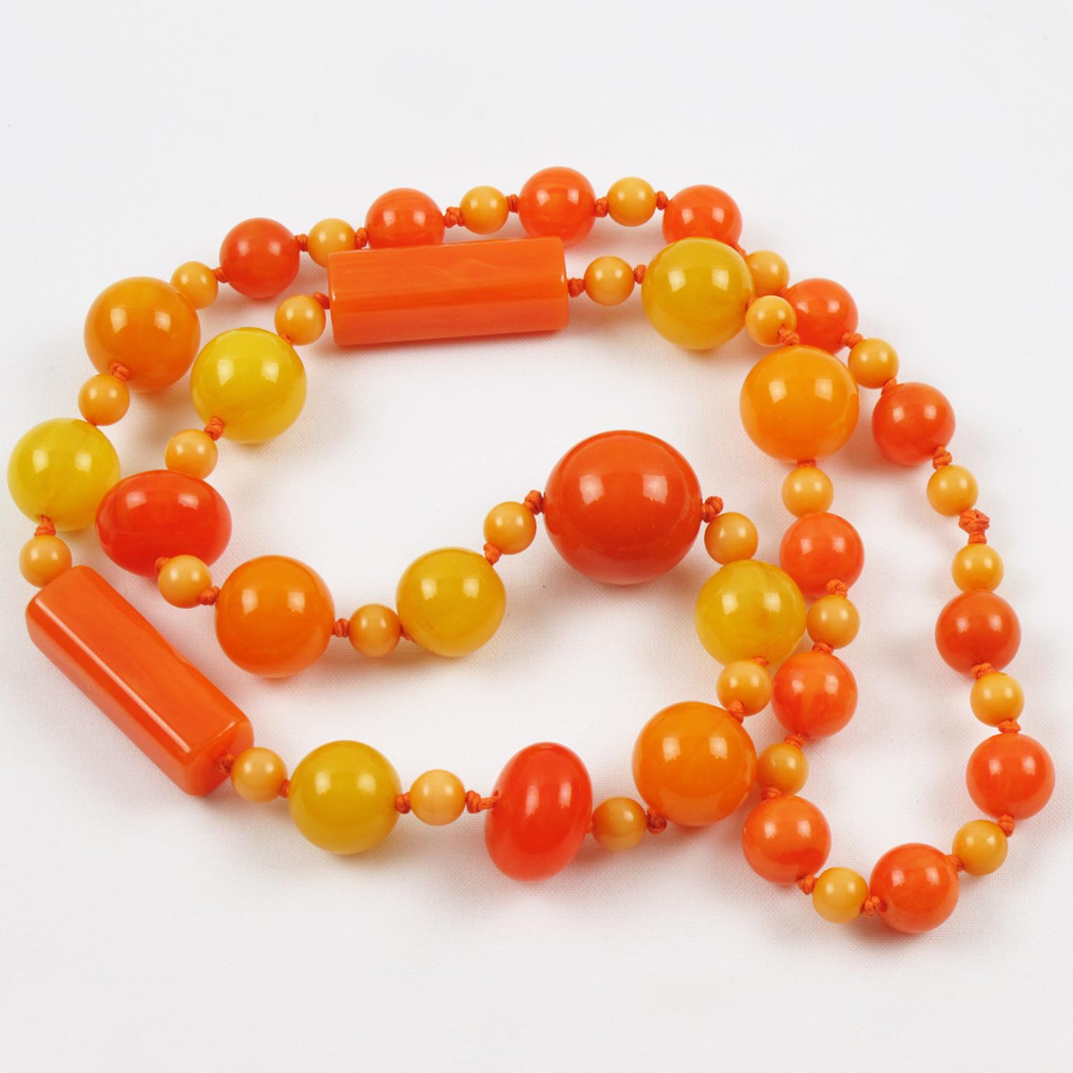 Extra Long Bakelite Necklace Sunny Summer Colors Marble Beads 1
