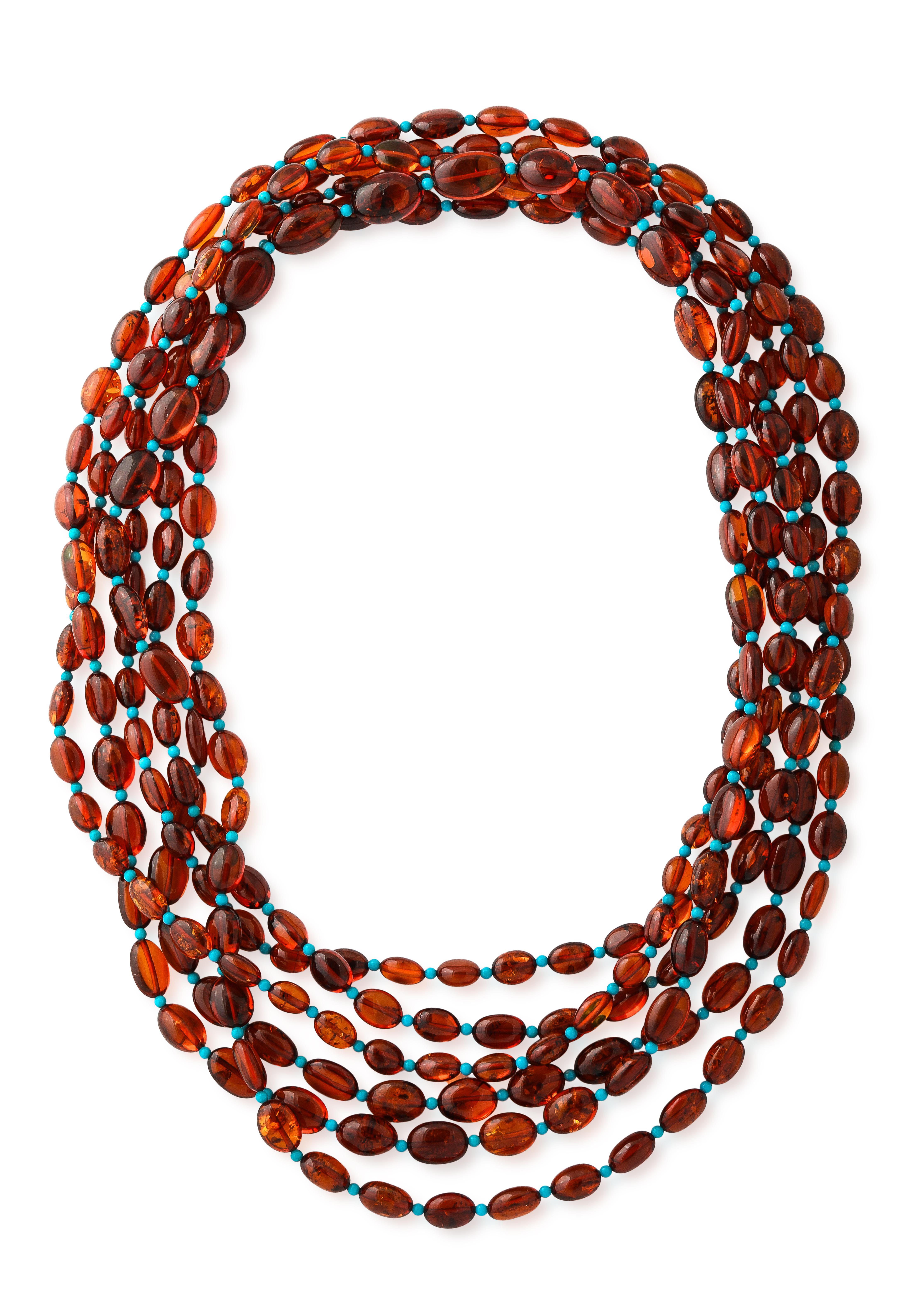 Questa straordinaria collana di 154 pollici è un pezzo che fa scalpore, con un mix artistico di ambra baltica brillante e perline di turchese blu vivo. Sapientemente intrecciata a mano, la collana è composta da ambra dorata tagliata in perline
