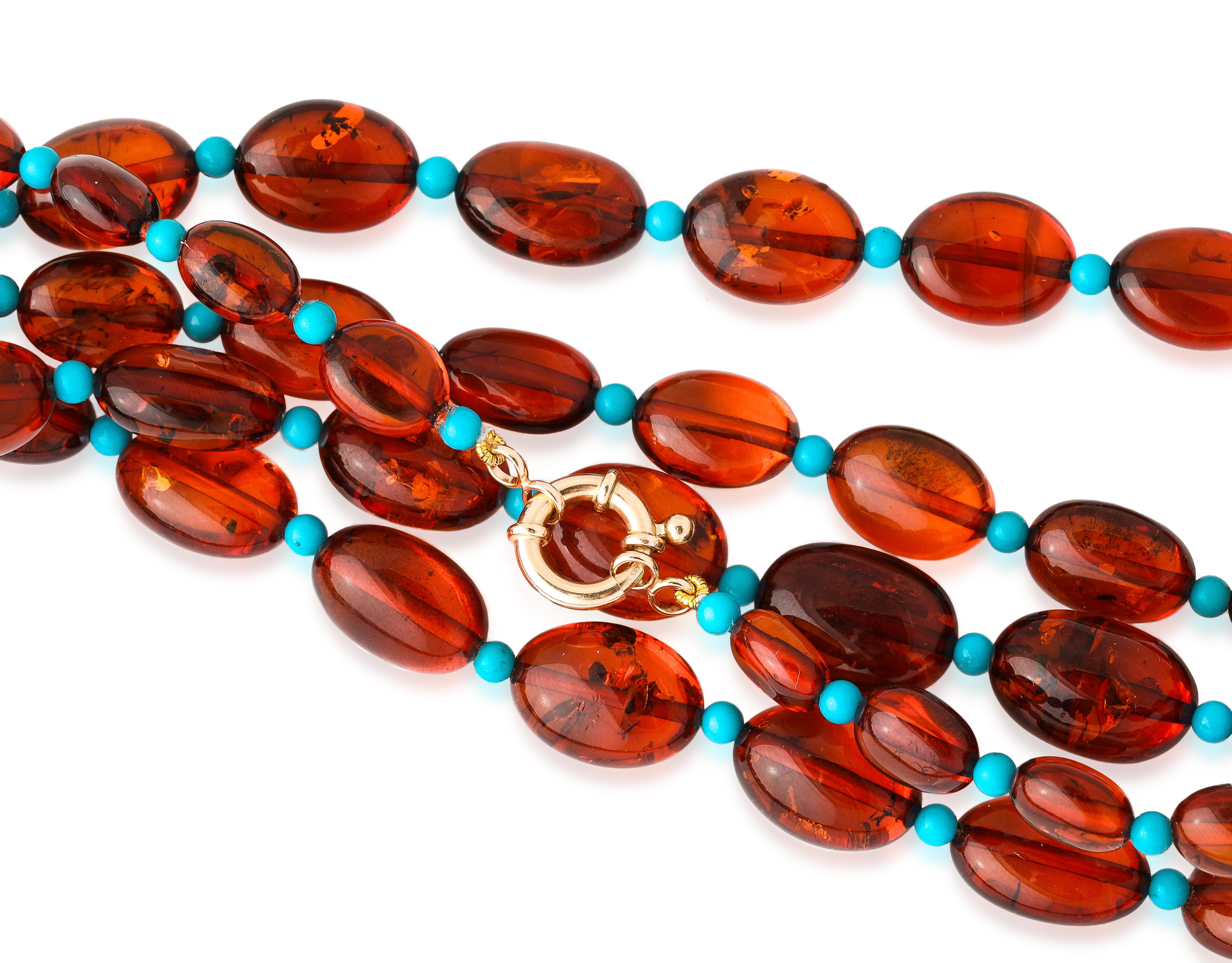 Collana extra lunga in ambra baltica e turchese in vendita 1