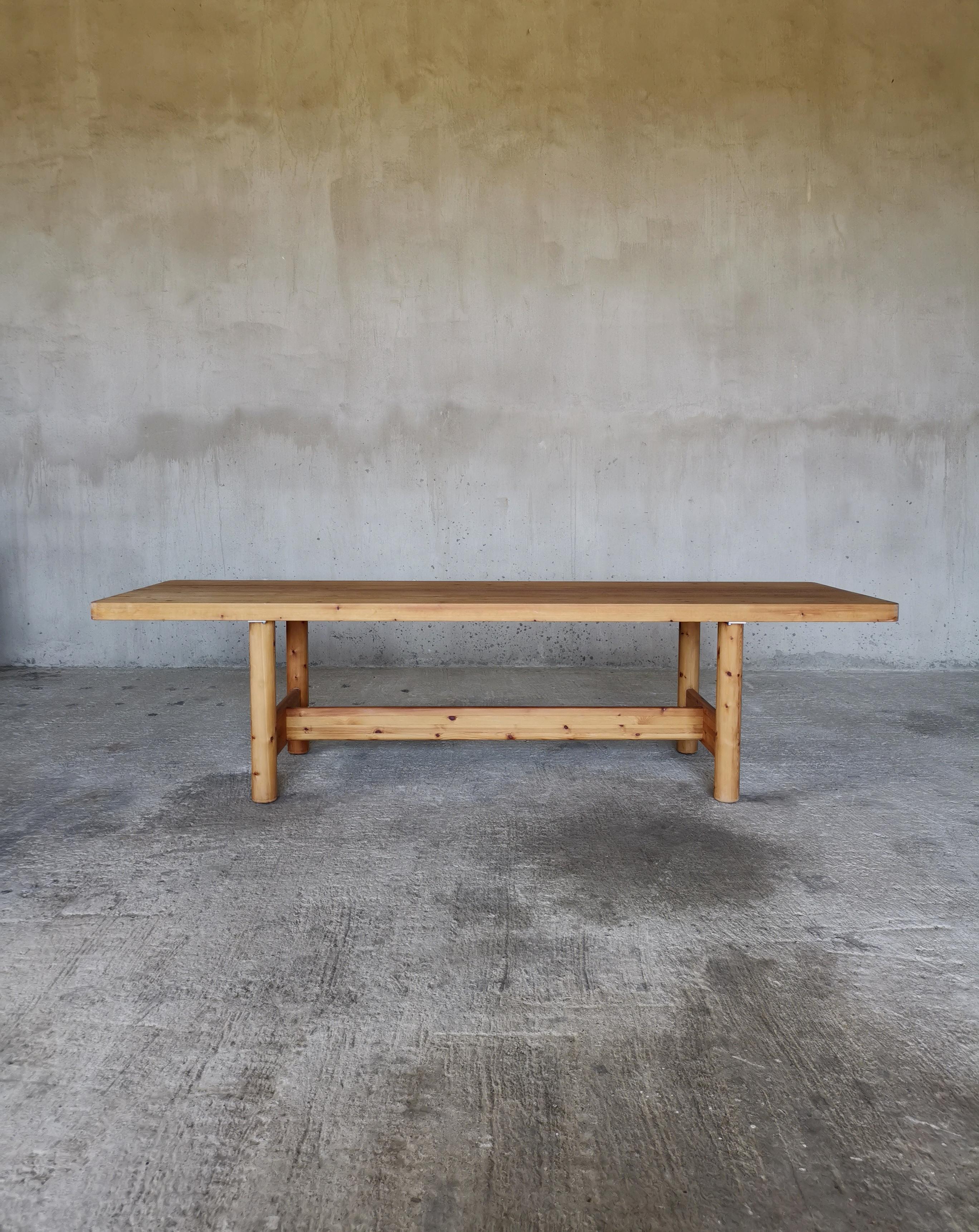 Extra long minimalist solid pine dining table. Design Friis & Moltke Denmark 70s 2