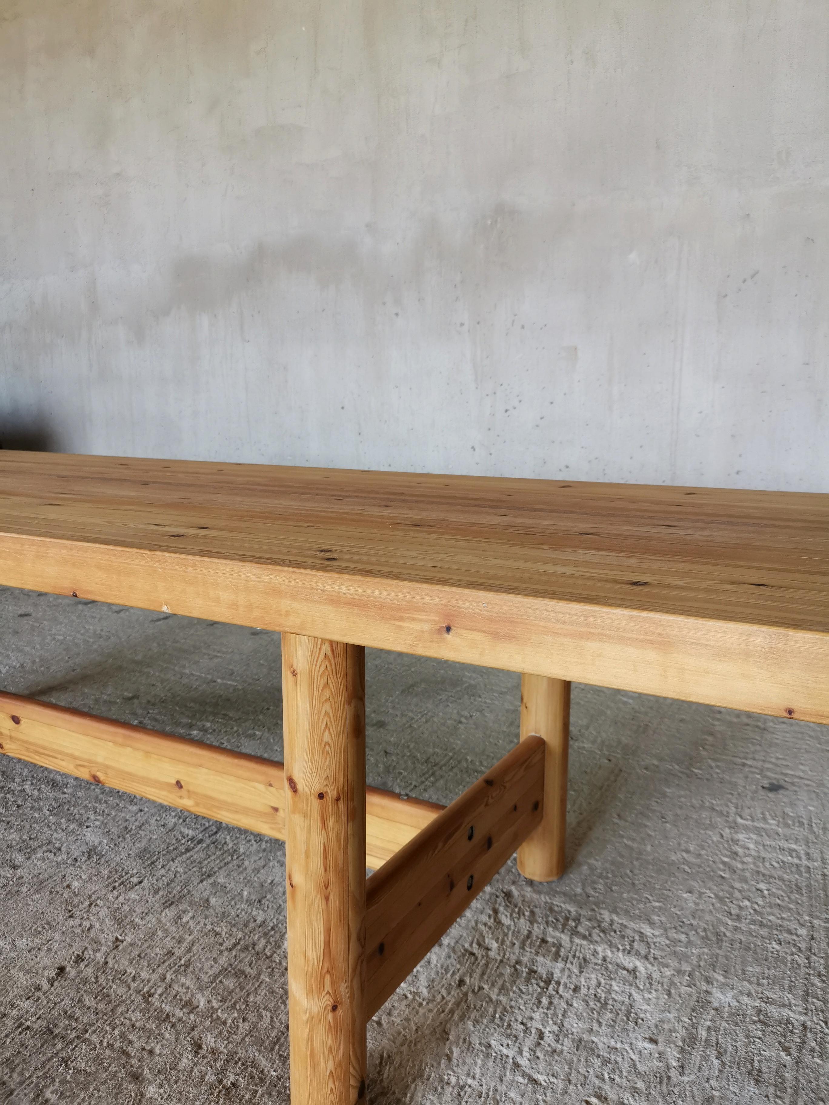 Danish Extra long minimalist solid pine dining table. Design Friis & Moltke Denmark 70s